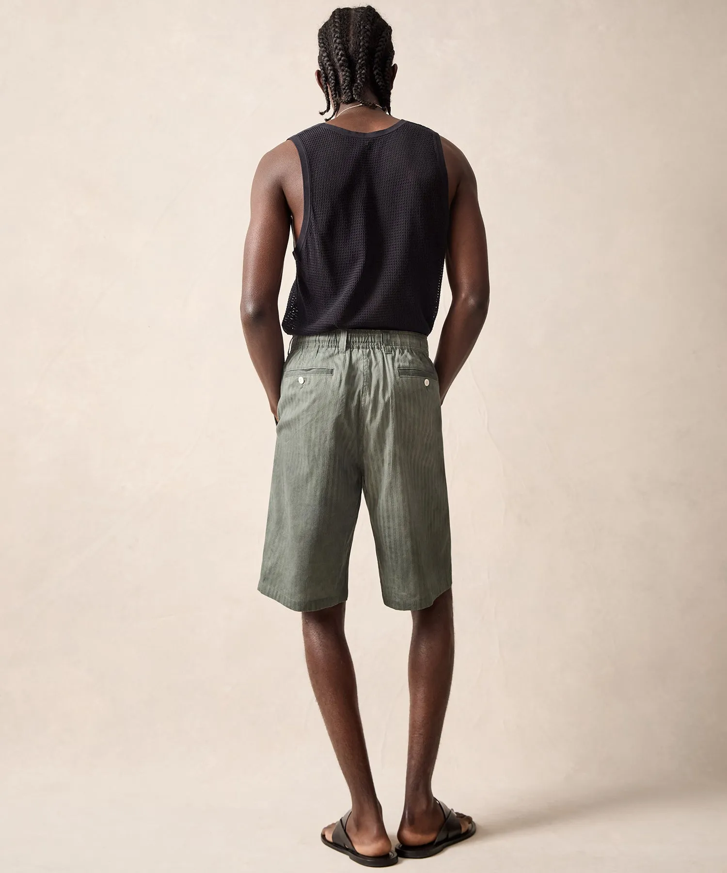 11" Italian Overdyed Relaxed Short in Green Stripe