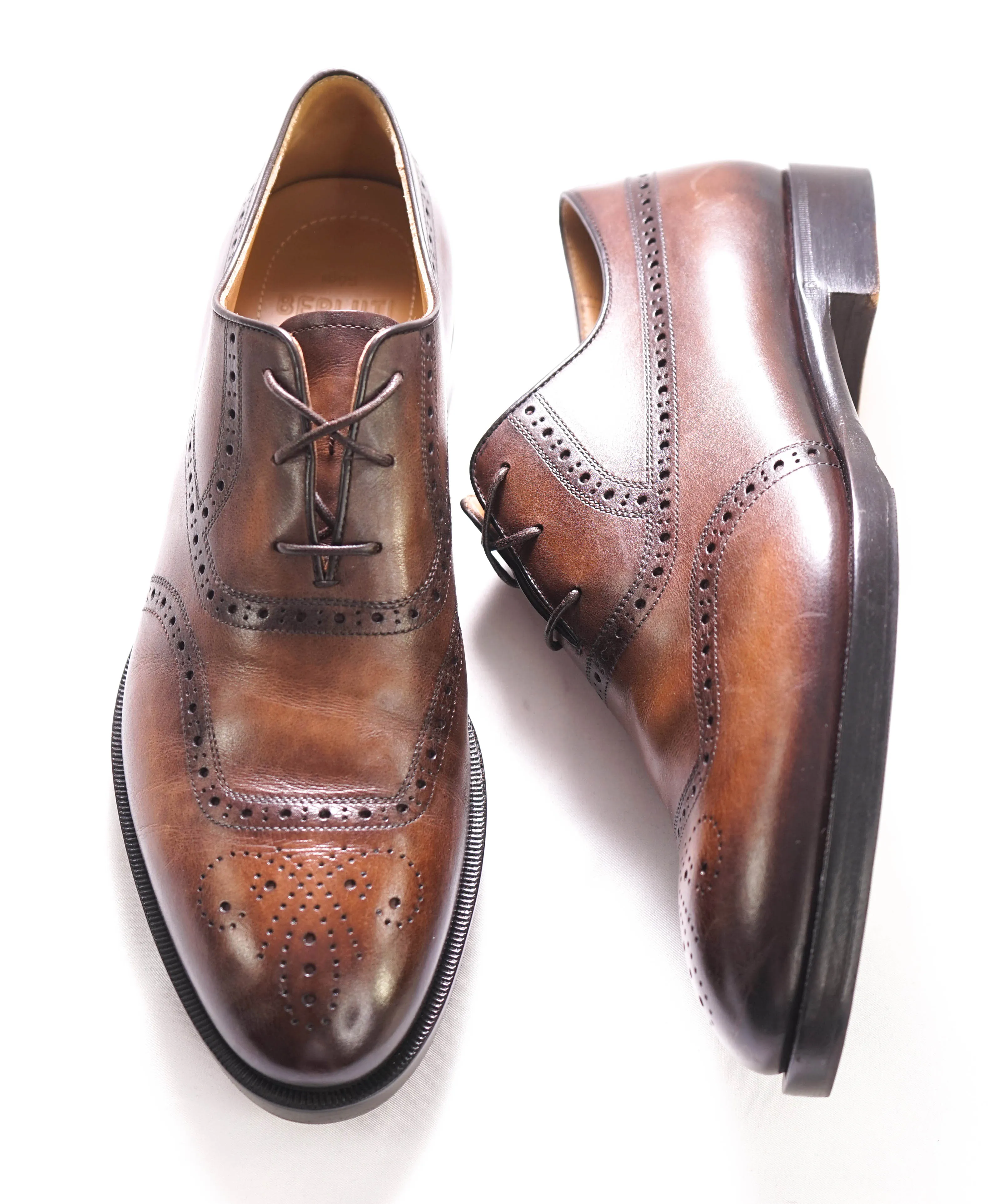 $1,720 BERLUTI PARIS- "DUNE" Leather Wingtip Brogues In Brown - 9.5 US (8.5 Stamped)