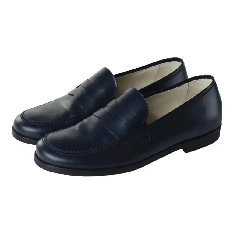 1907 - Navy Polished Leather Slip On for Boy/Girl by London Kids