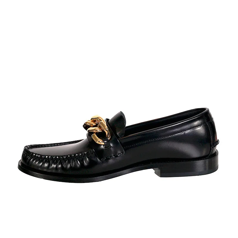 43 US 10 NEW $1125 VERSACE Mens RUNWAY Black Leather GOLD CHUNKY CHAIN LOAFERS