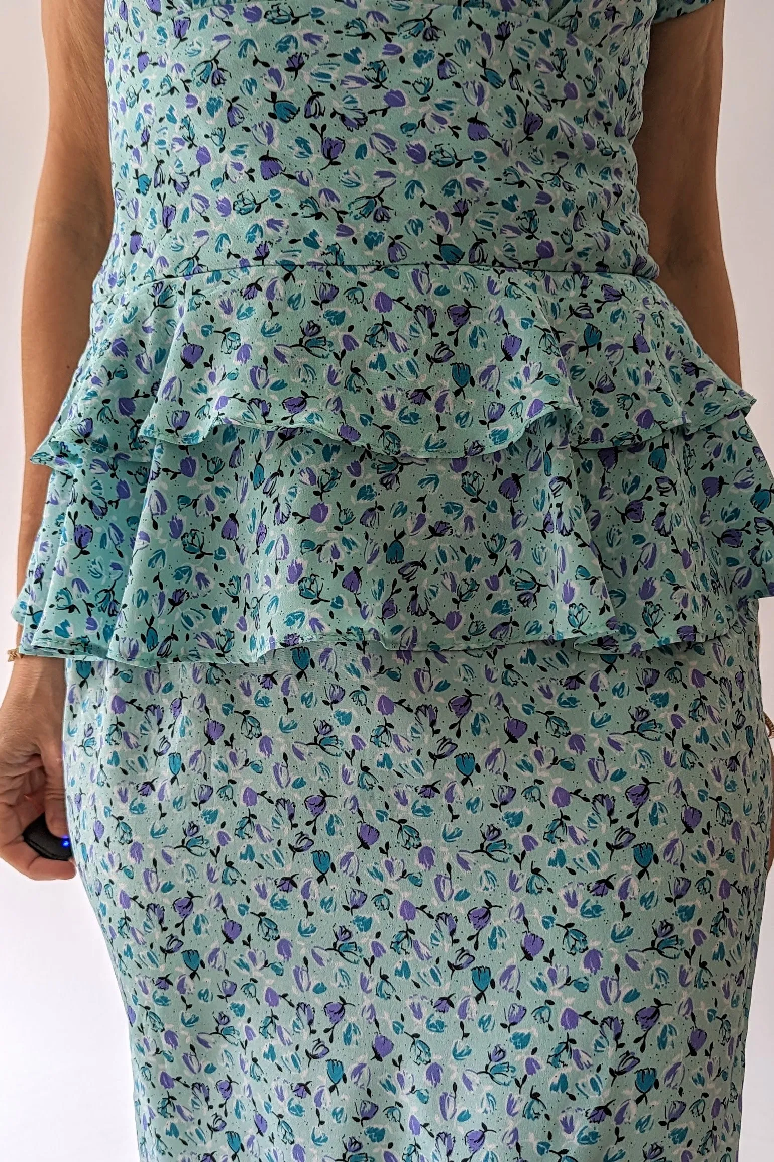 80s Peplum Blue Floral Summer Dress