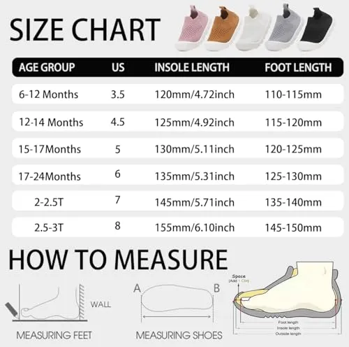 AILYLAKP Baby Toddler Shoes Boys Girls Shoes Kids Tennis Sneakers Barefoot Slip on Sock Shoes Infant First Walking Shoes B-Black