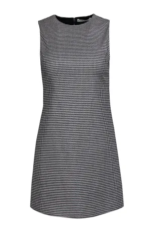 Alice & Olivia - White & Black Houndstooth Print Sleeveless Shift Dress Sz 0