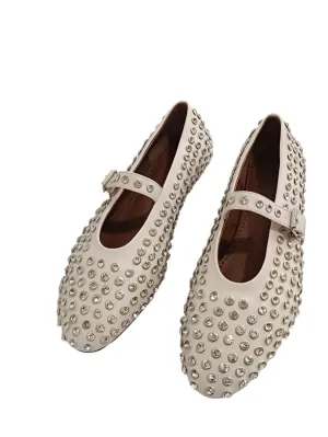 Almond studded  flats shoes