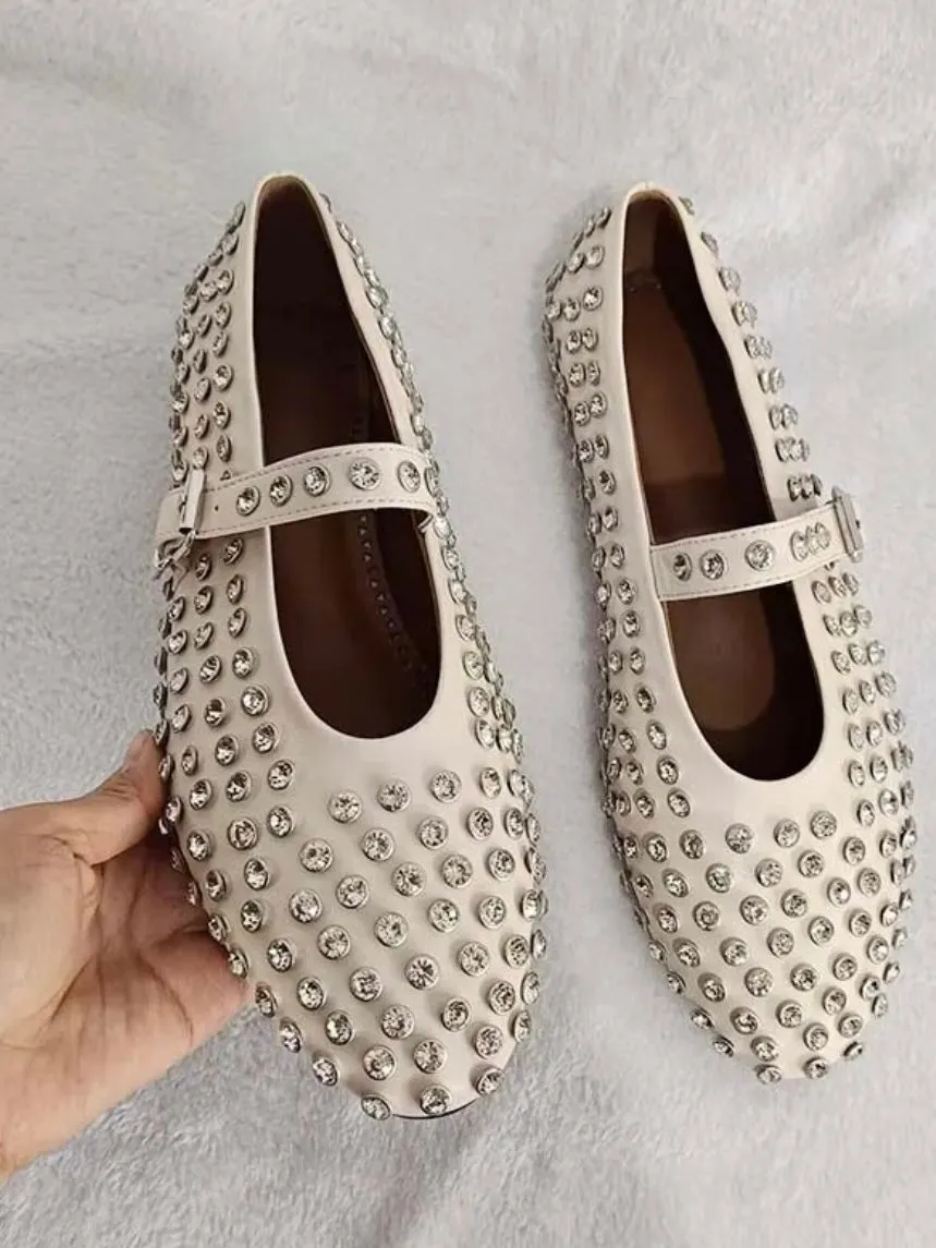 Almond studded  flats shoes