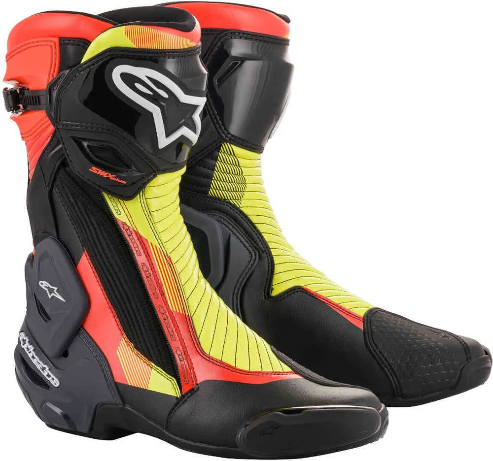 ALPINESTARS SMX PLUS V2 MOTORCYCLE BOOTS - BLACK FLURO/RED FLURO/YELLOW