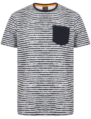 Ashwood Distressed Striped Cotton Jersey T-Shirt with Chest Pocket in Iris Navy / Optic White - South Shore