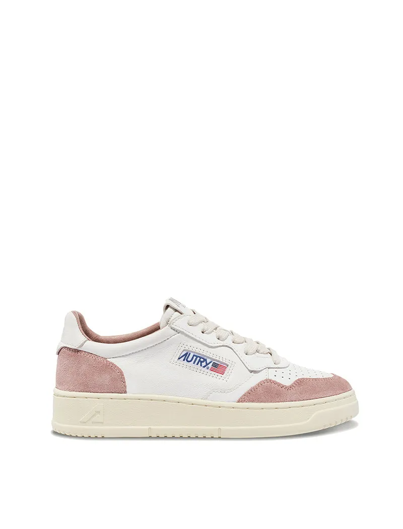 Autry Womens Medalist Low Trainers White Goatskin / Pink Suede