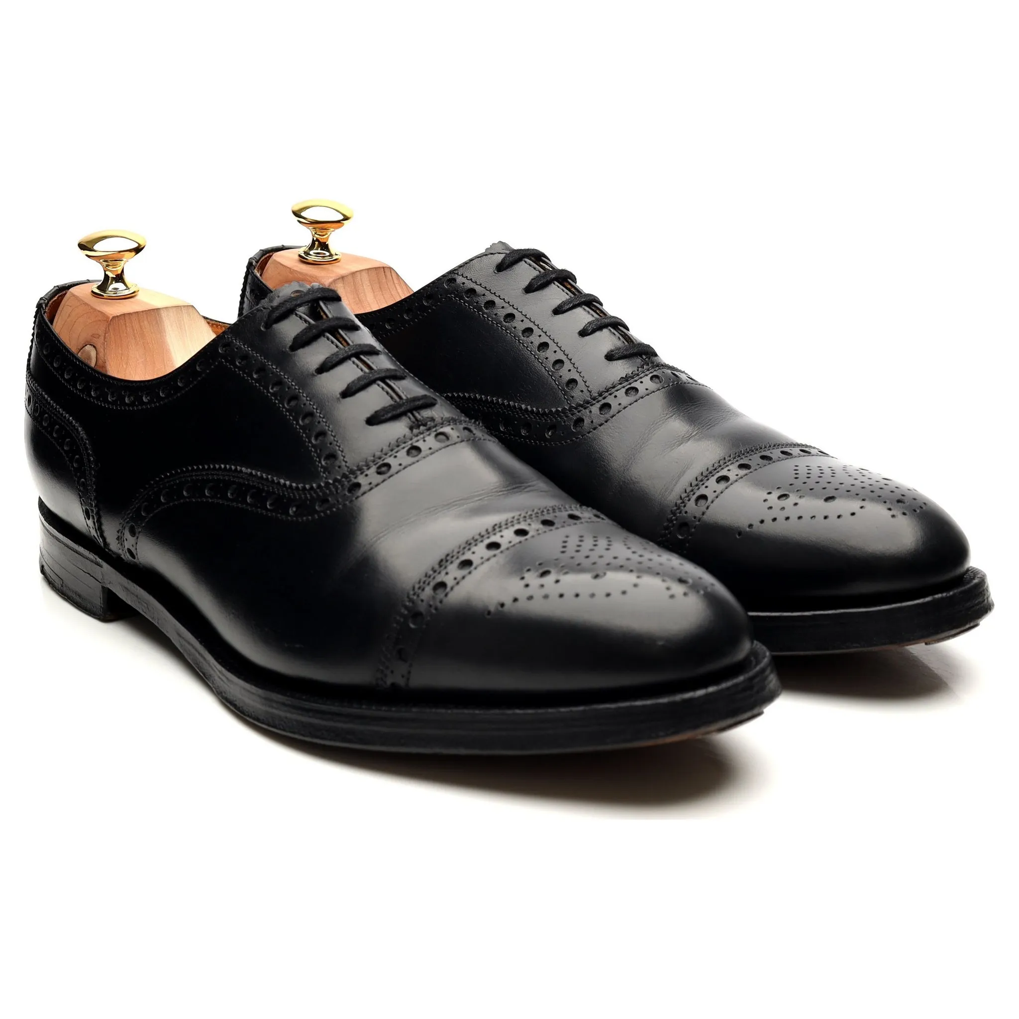 Black Leather Oxford Semi Brogues UK 11 F