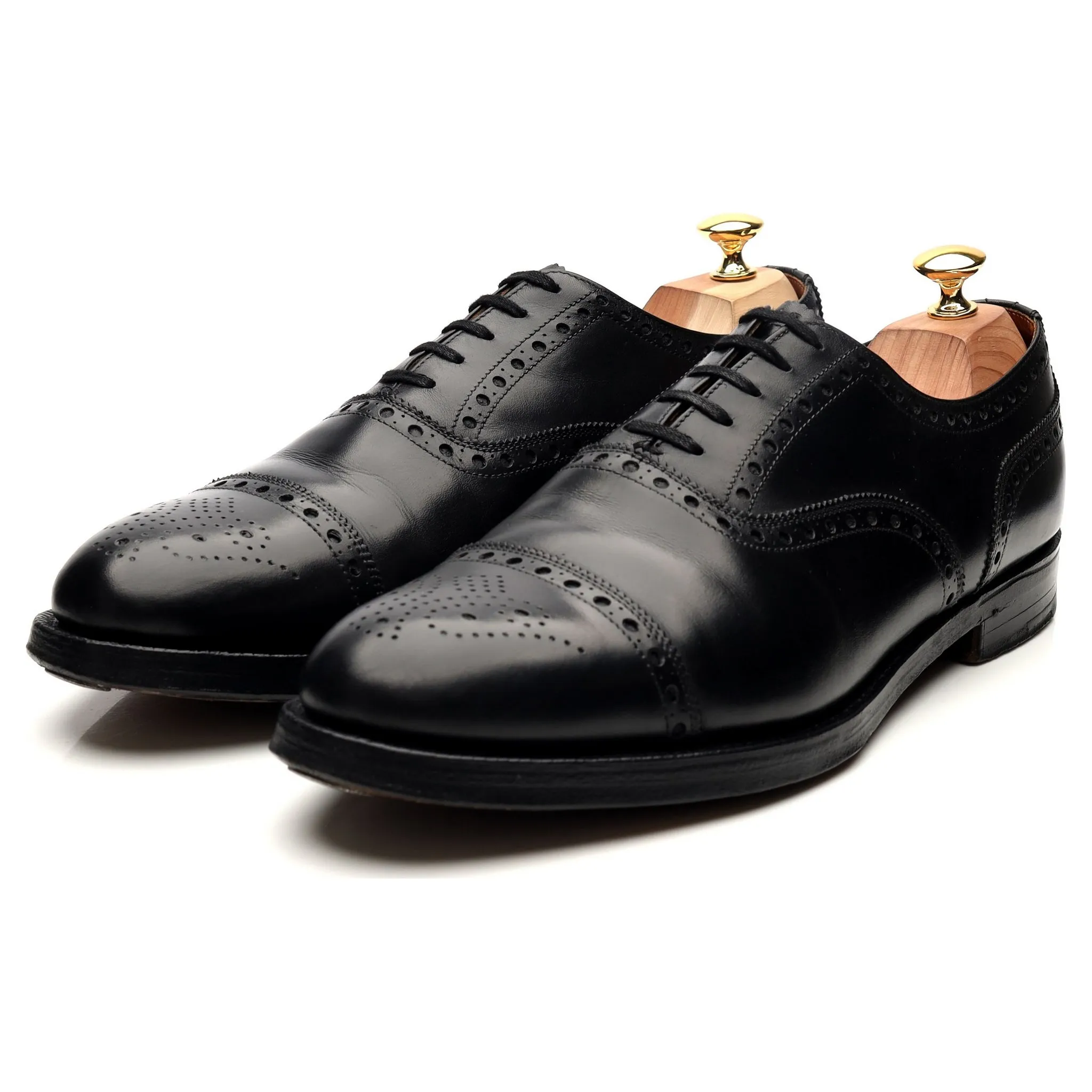 Black Leather Oxford Semi Brogues UK 11 F