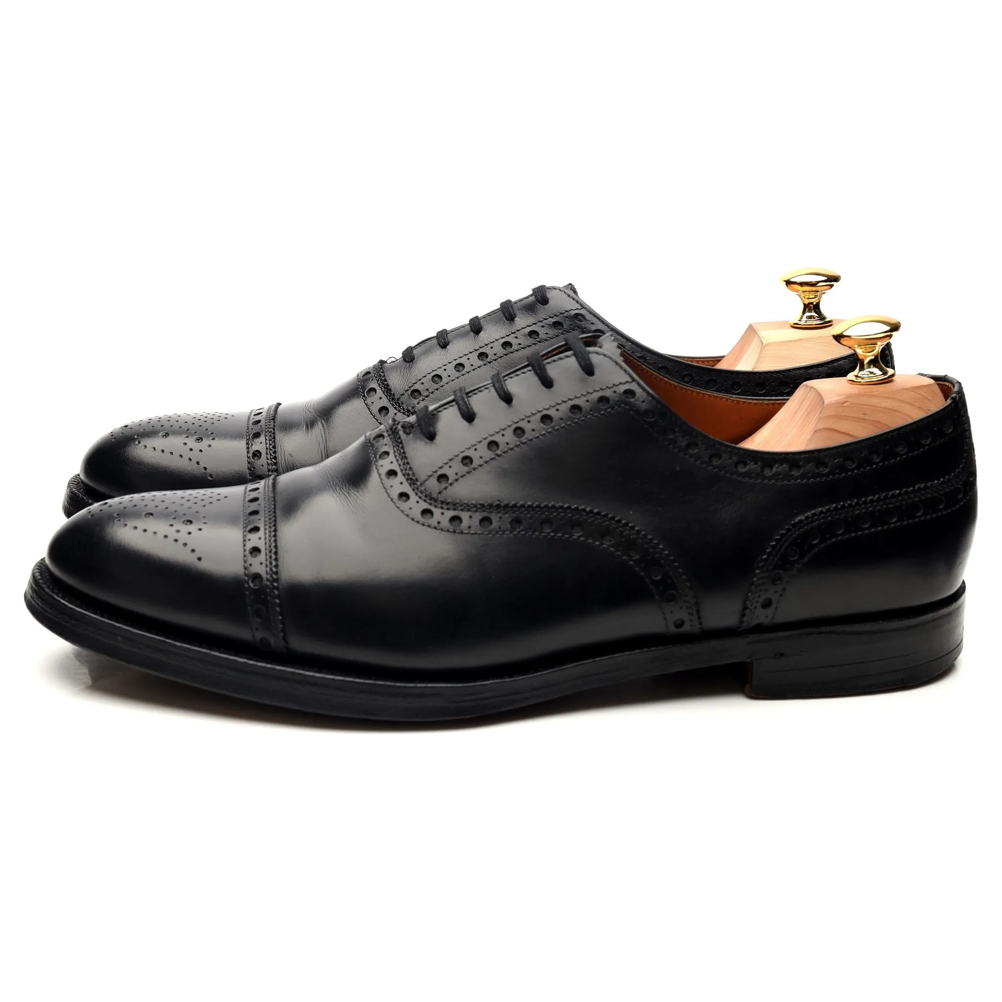 Black Leather Oxford Semi Brogues UK 11 F