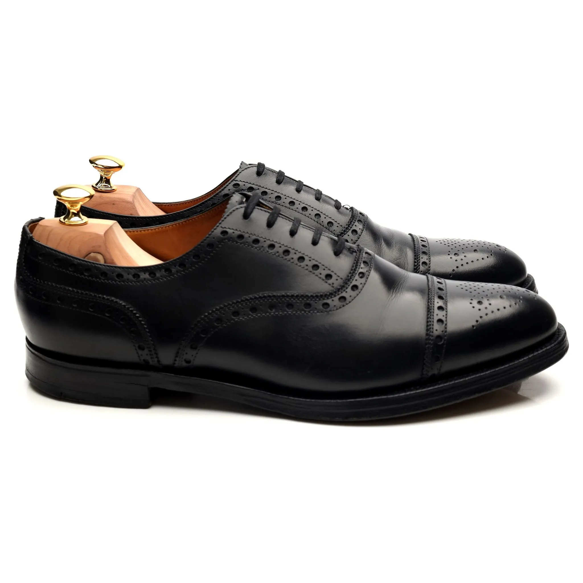 Black Leather Oxford Semi Brogues UK 11 F