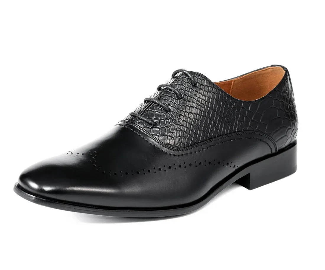 Black Premium Wingtip Men's PU Leather Oxford Lace -Up Formal Dress Shoes