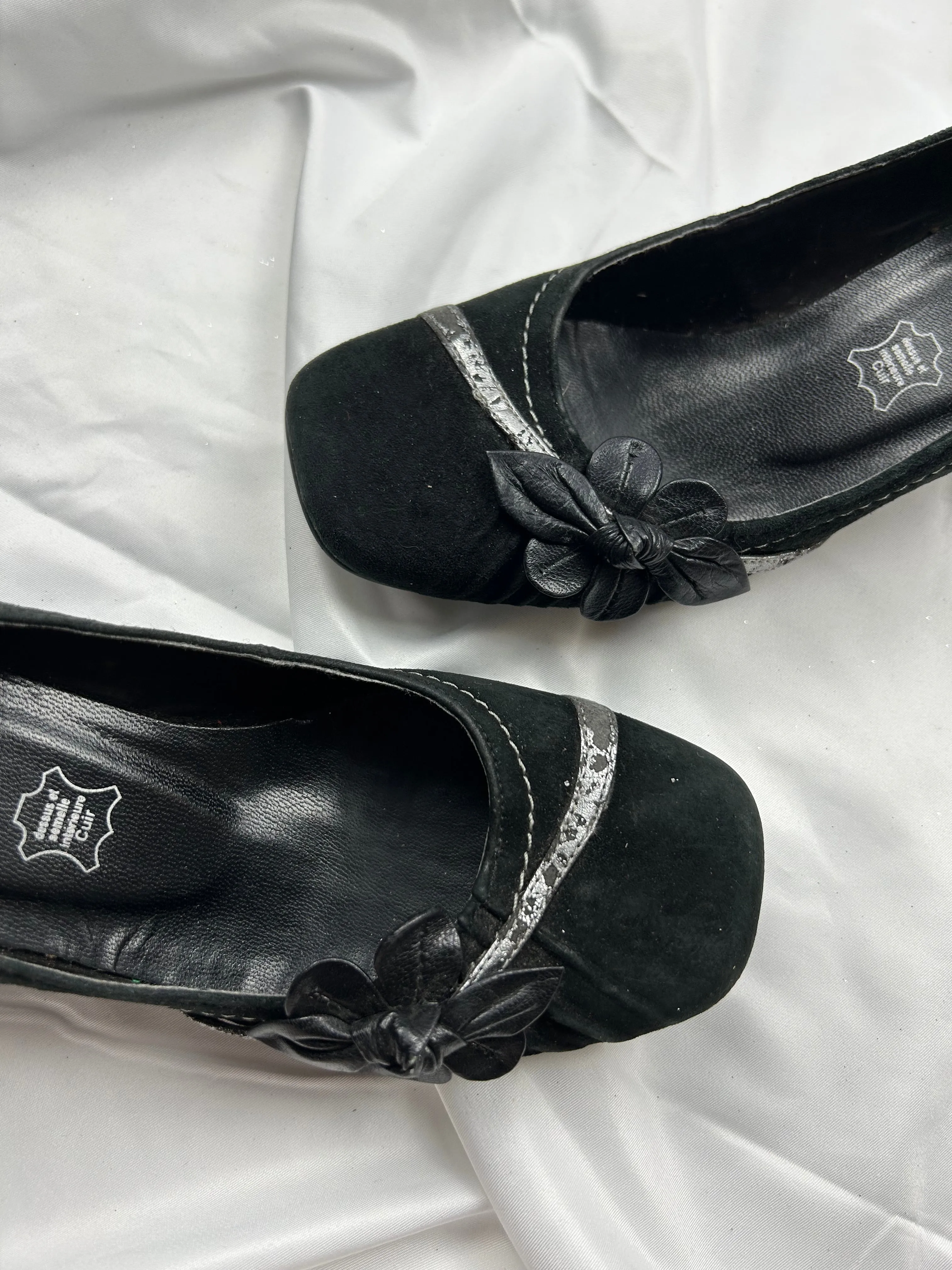 Black real leather square toes shoes (37)