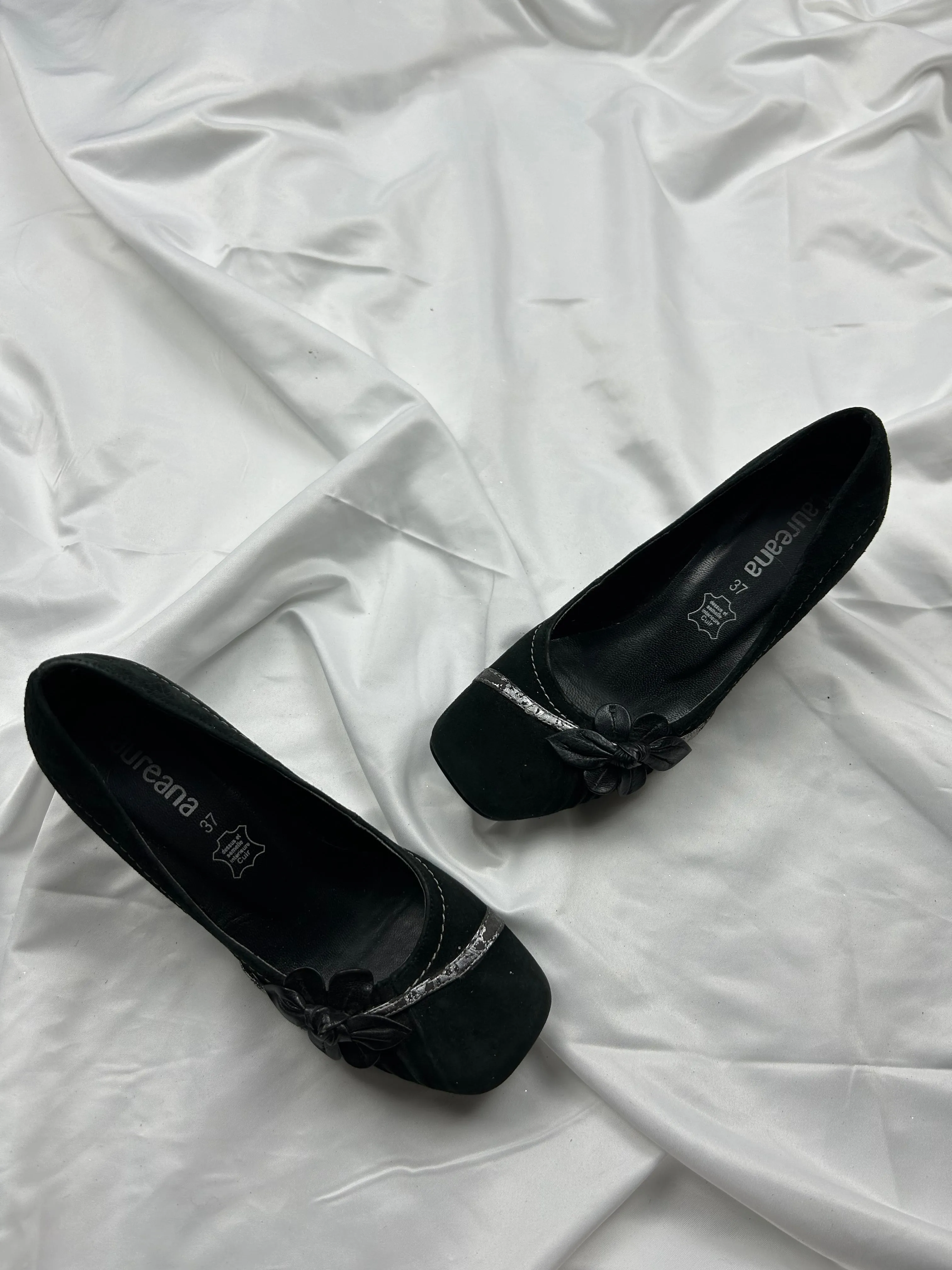 Black real leather square toes shoes (37)