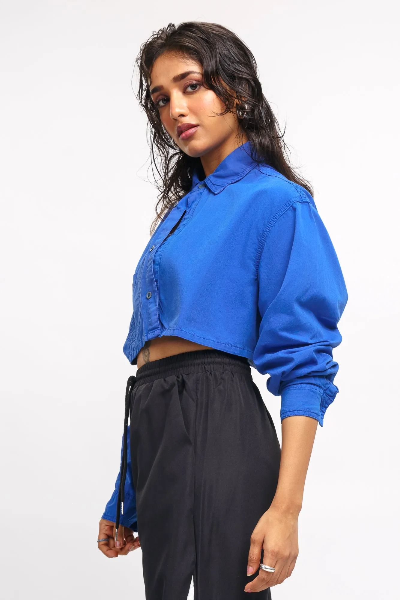 Blue Cropped Shirt