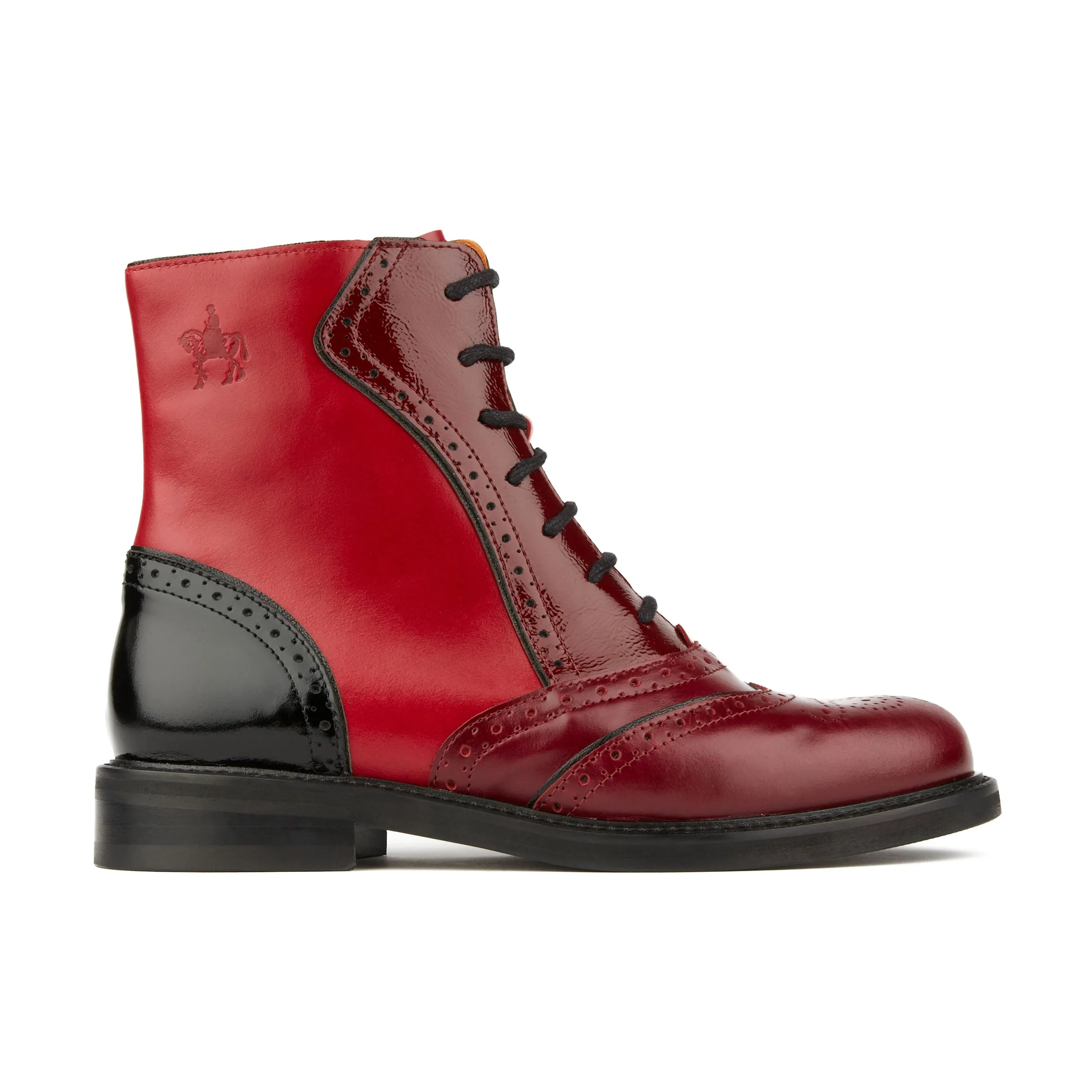 Brick Lane Boots - Claret - Women's dark red leather oxford boot with brogue styling