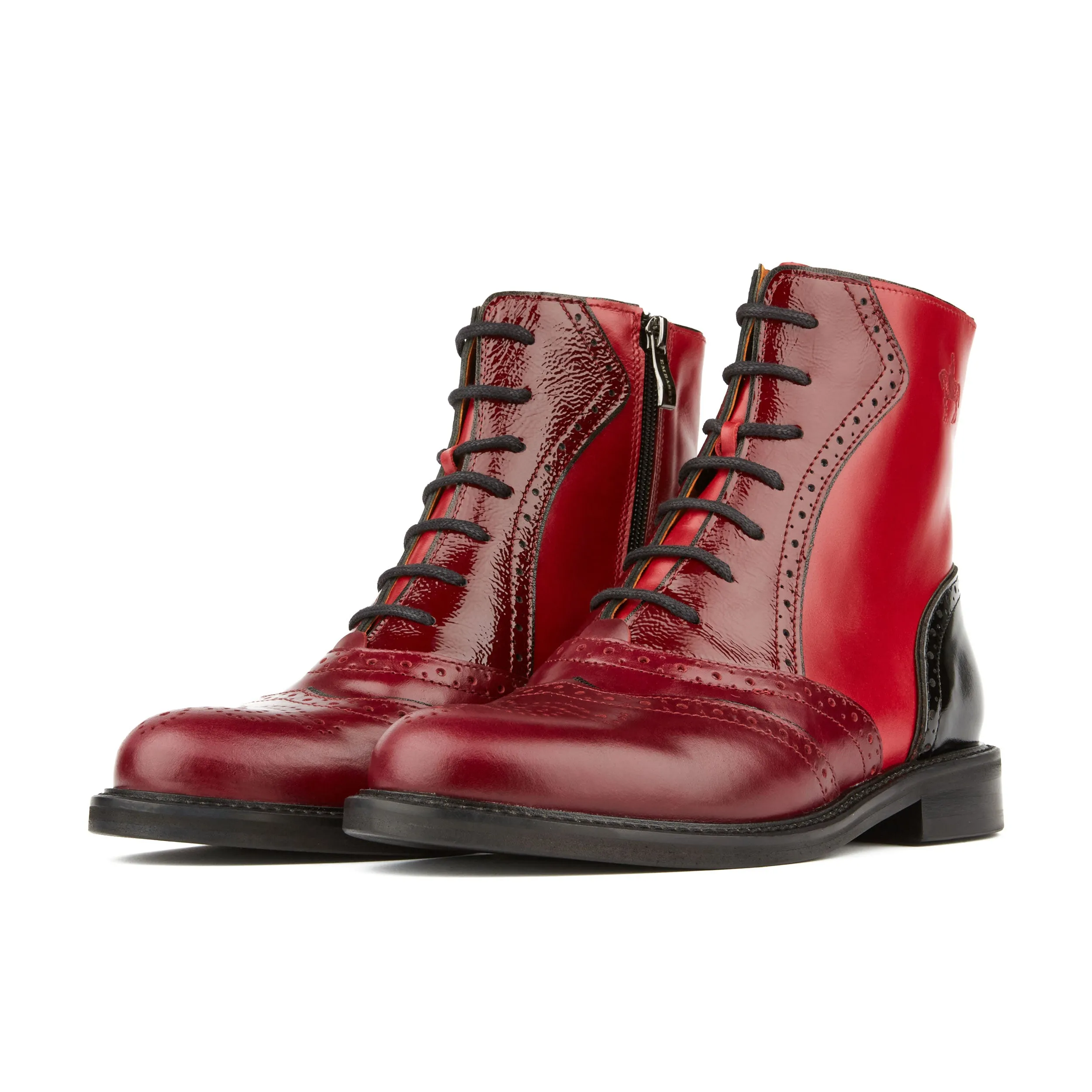 Brick Lane Boots - Claret - Women's dark red leather oxford boot with brogue styling