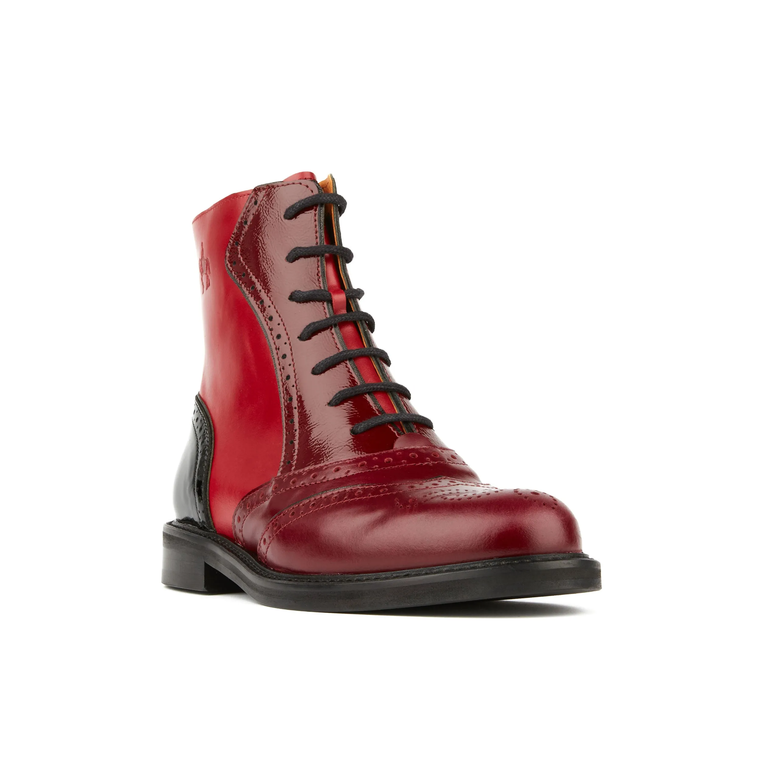 Brick Lane Boots - Claret - Women's dark red leather oxford boot with brogue styling