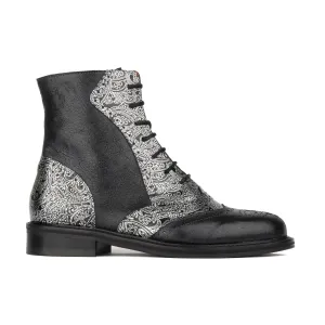 Brick Lane Boots - Silver - Women's oxford higher ankle boot with decorative broguing