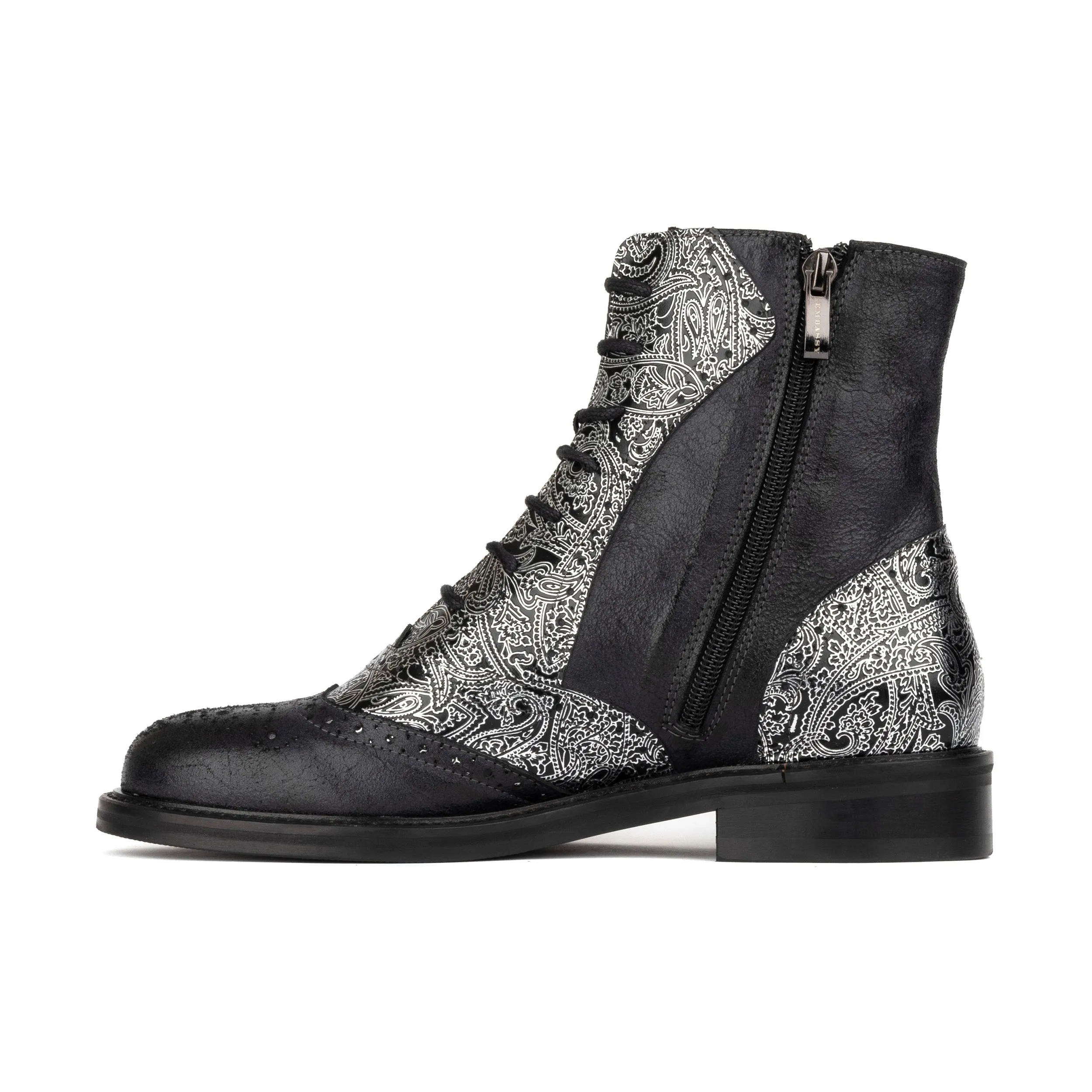 Brick Lane Boots - Silver - Women's oxford higher ankle boot with decorative broguing