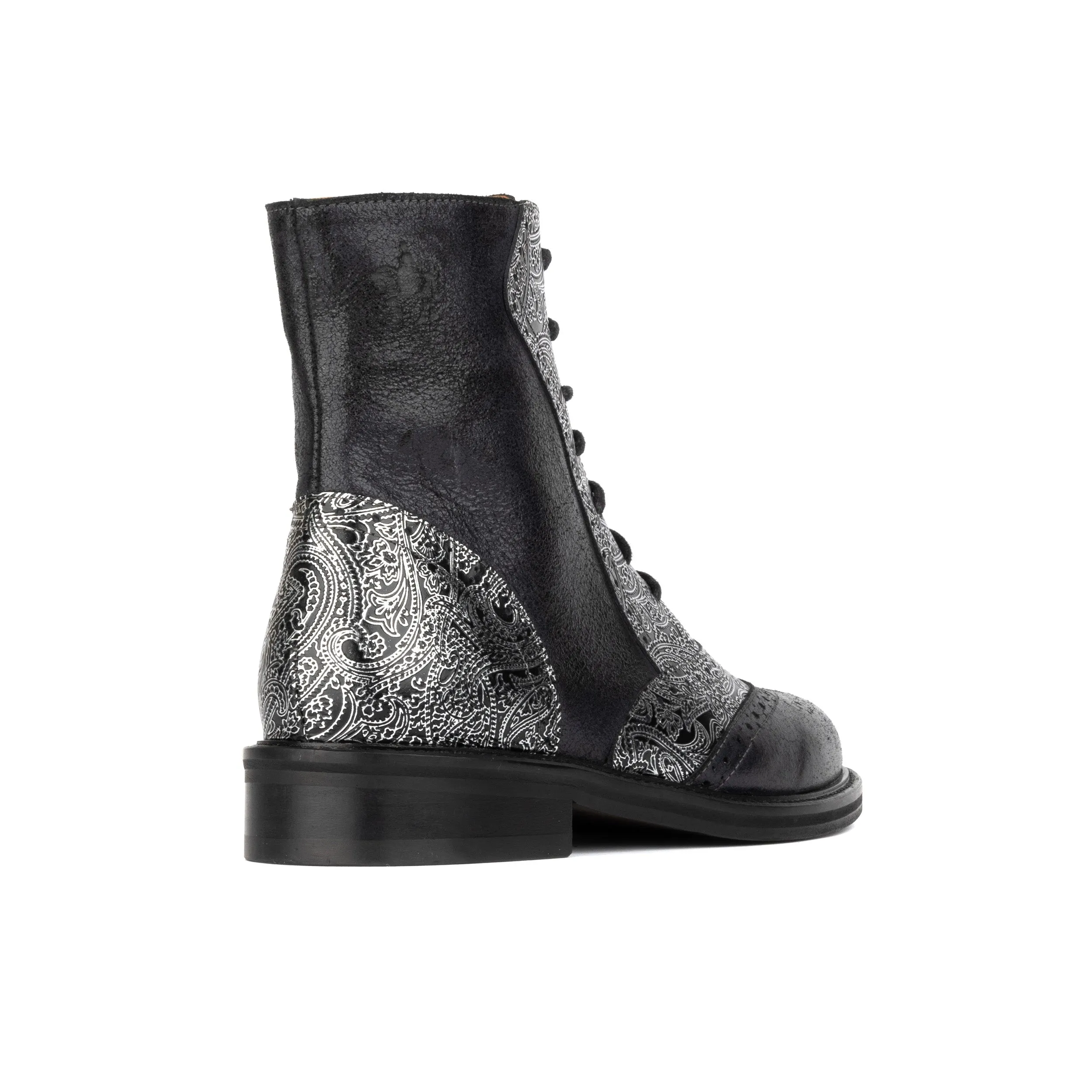 Brick Lane Boots - Silver - Women's oxford higher ankle boot with decorative broguing