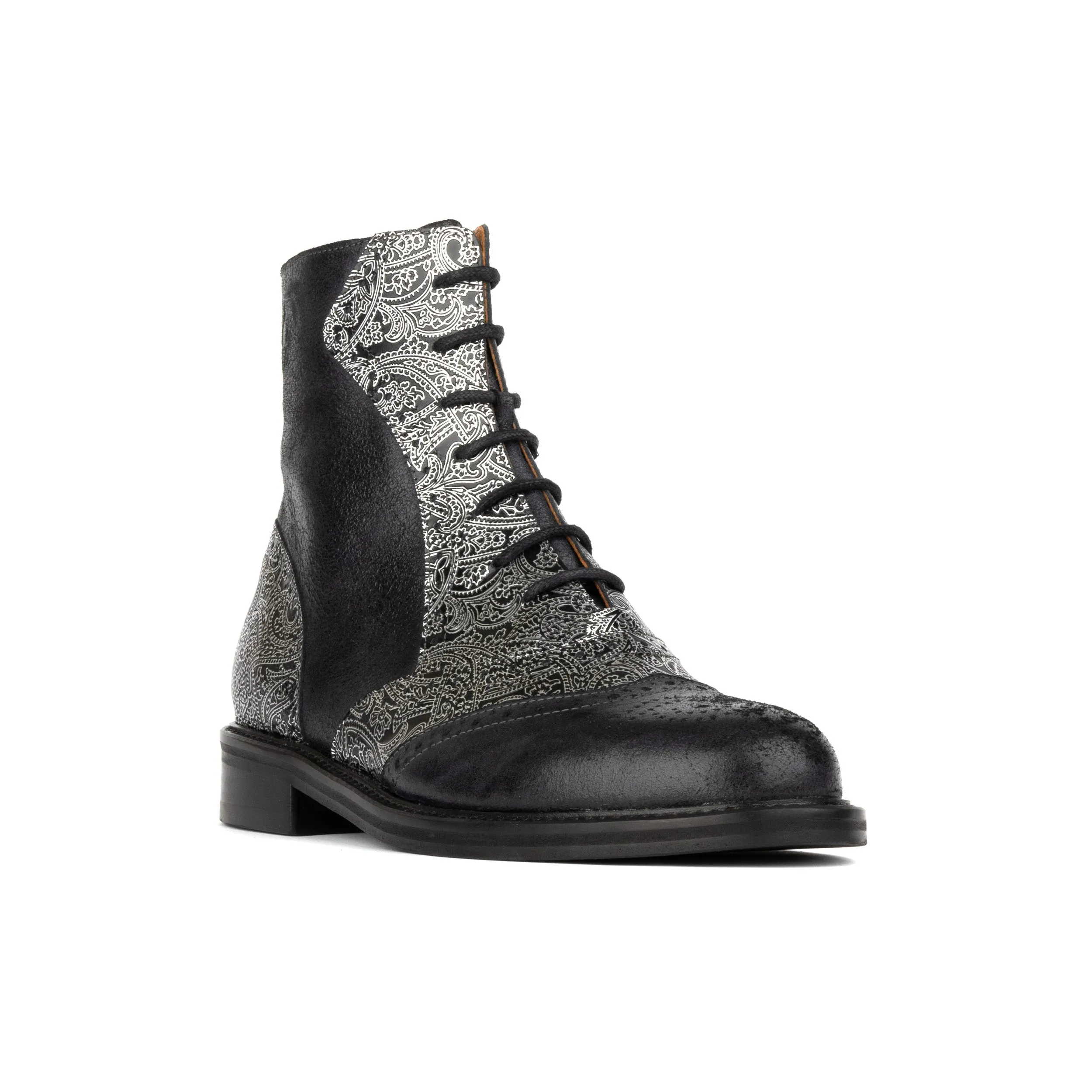 Brick Lane Boots - Silver - Women's oxford higher ankle boot with decorative broguing