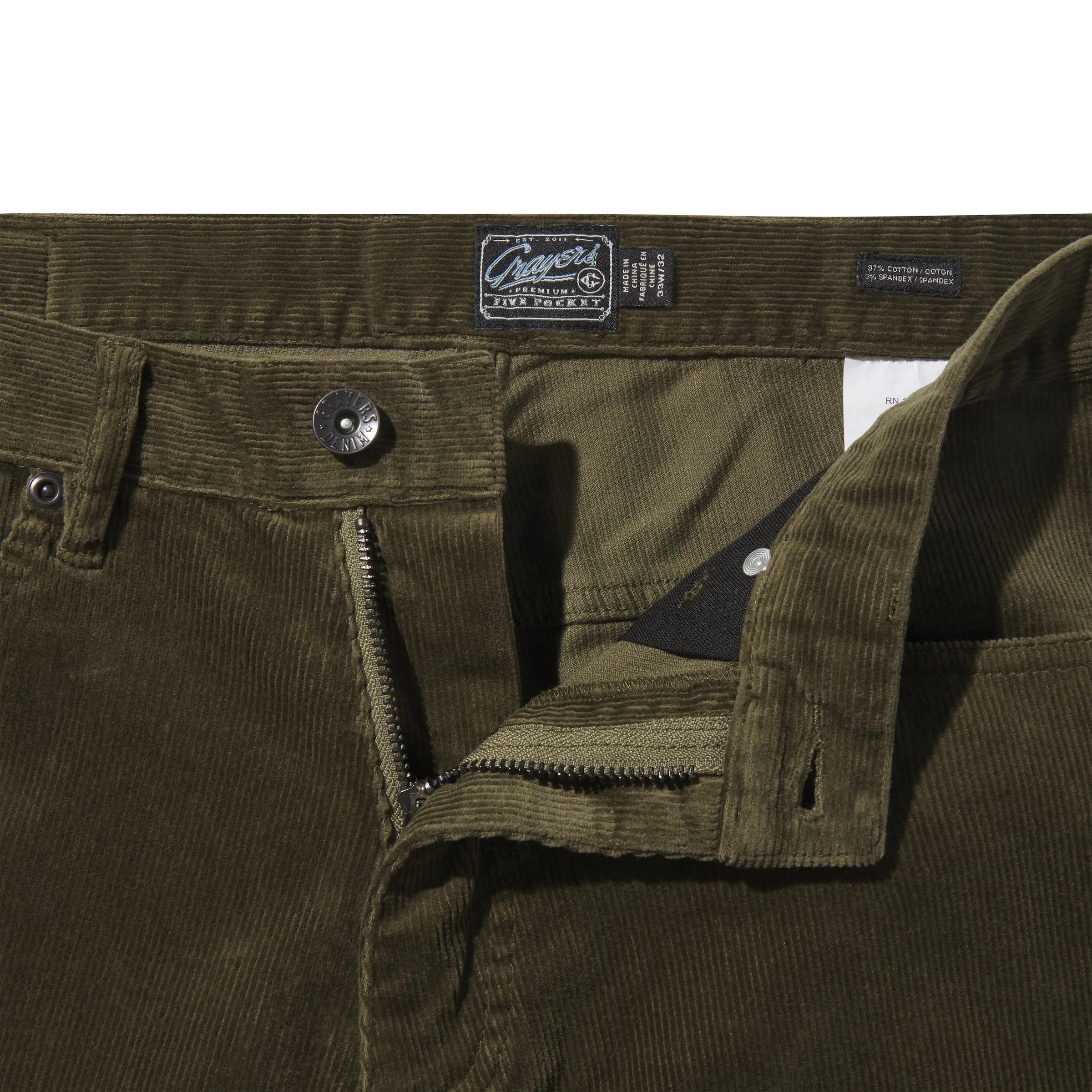 Burlington 5 Pocket Stretch Corduroy  - Dusty Olive