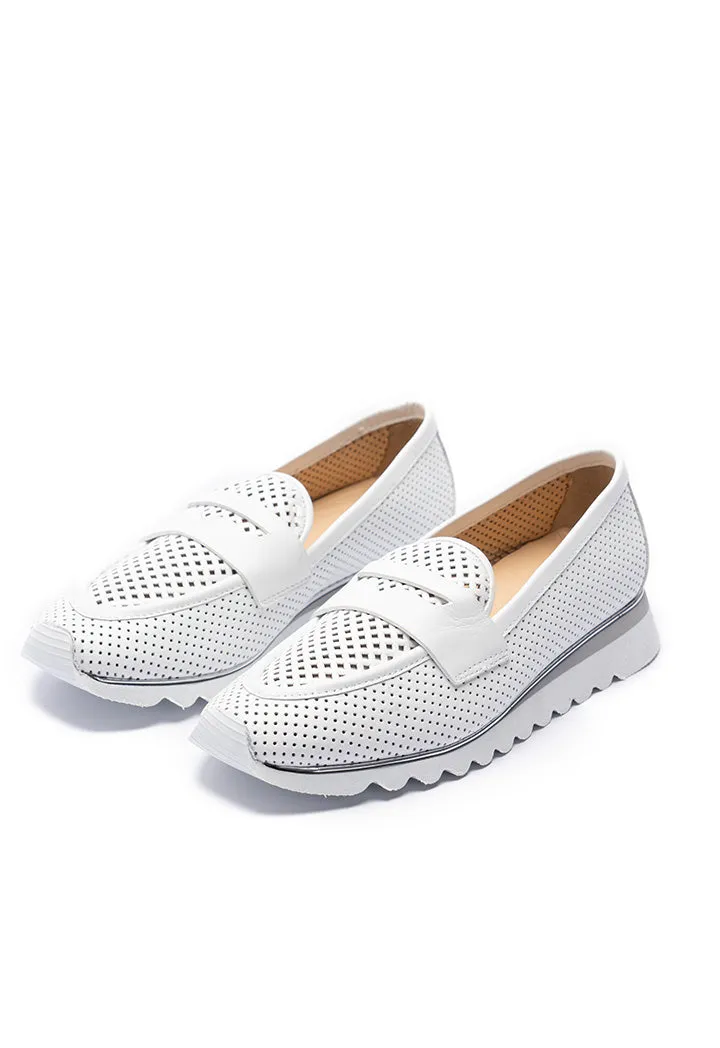 Choice Breathable Real Leather Slip On Loafers White