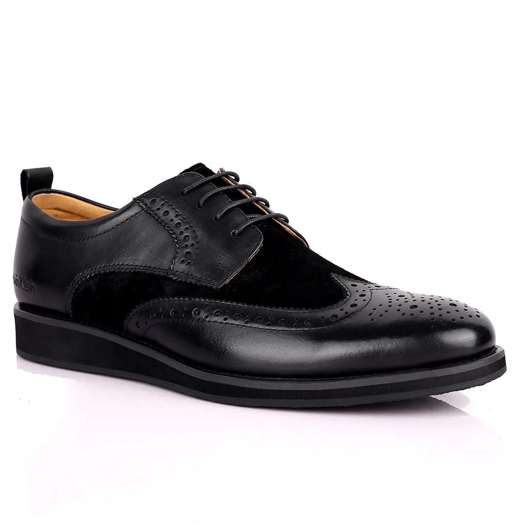 CK Classic Brogue And Half Suede Designed Leather Shoe - Black