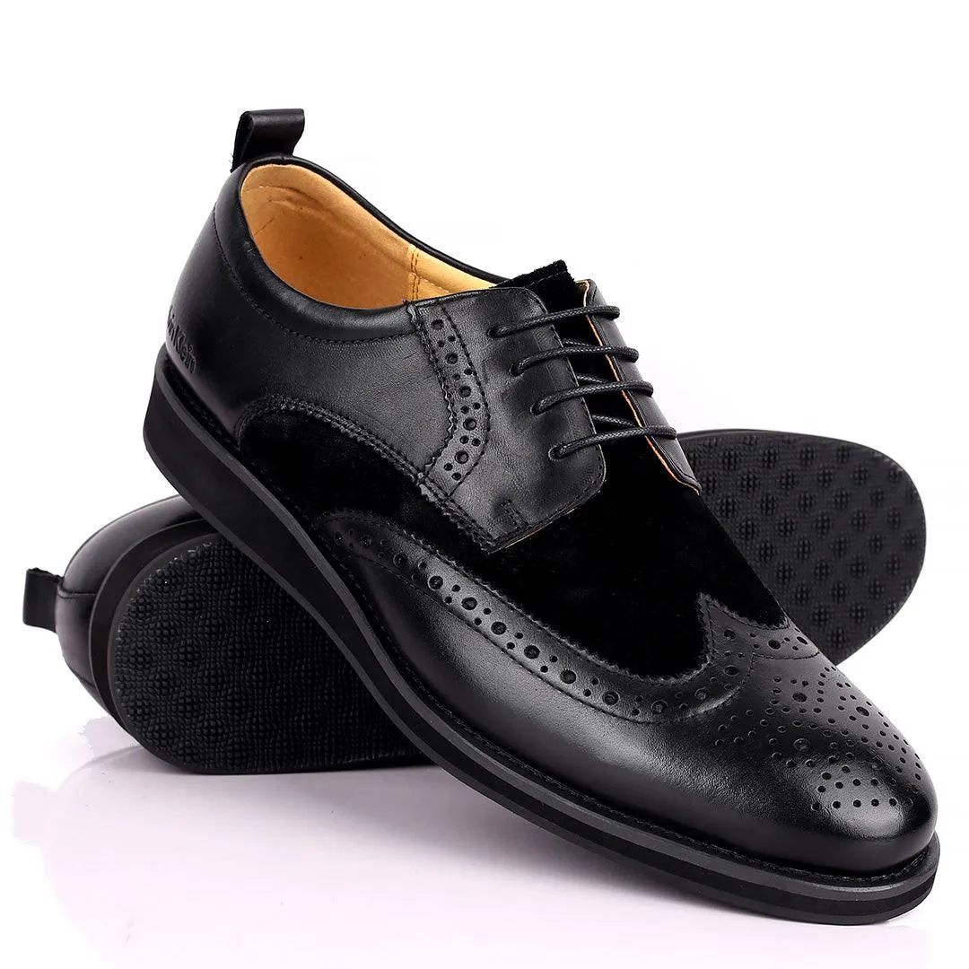 CK Classic Brogue And Half Suede Designed Leather Shoe - Black