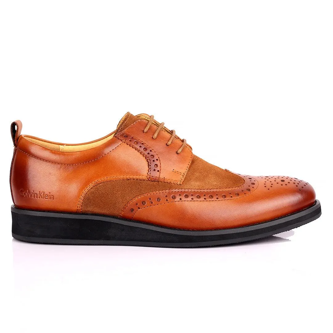 CK Classic Brogue And Half Suede Designed Leather Shoe - Brown