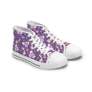 Cute Elephants Giraffe and Purple Background Women's High Top Sneakers