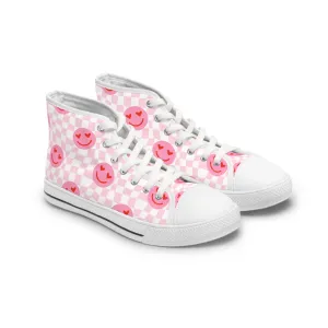 Cute Pink Happy Face in Love Women's High Top Sneakers