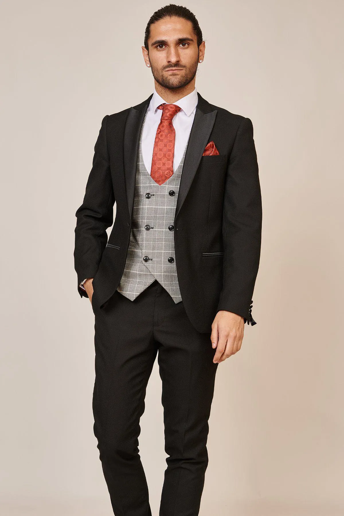 DALTON - Black Tux Lapel Suit With Ross Waistcoat