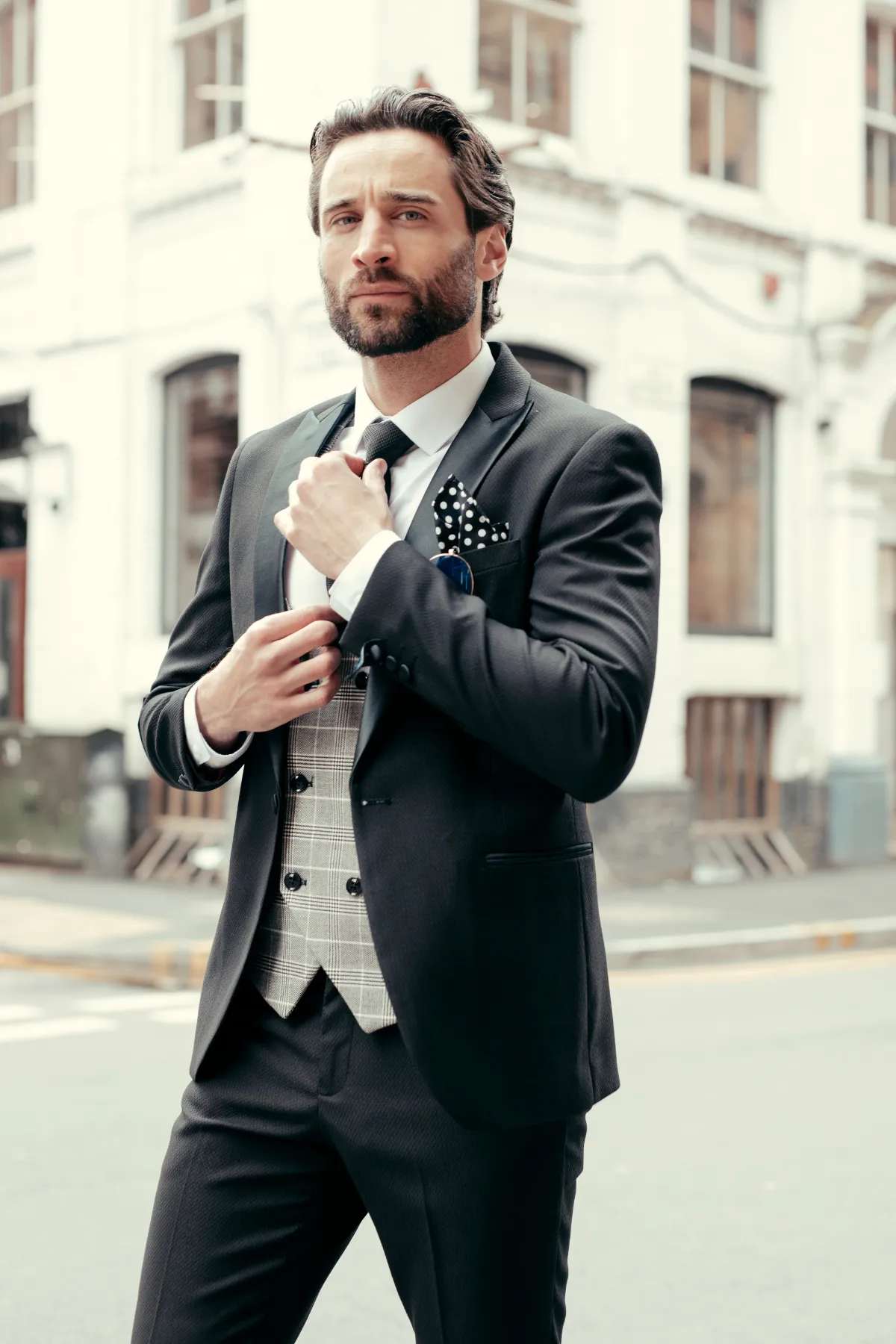 DALTON - Black Tux Lapel Suit With Ross Waistcoat