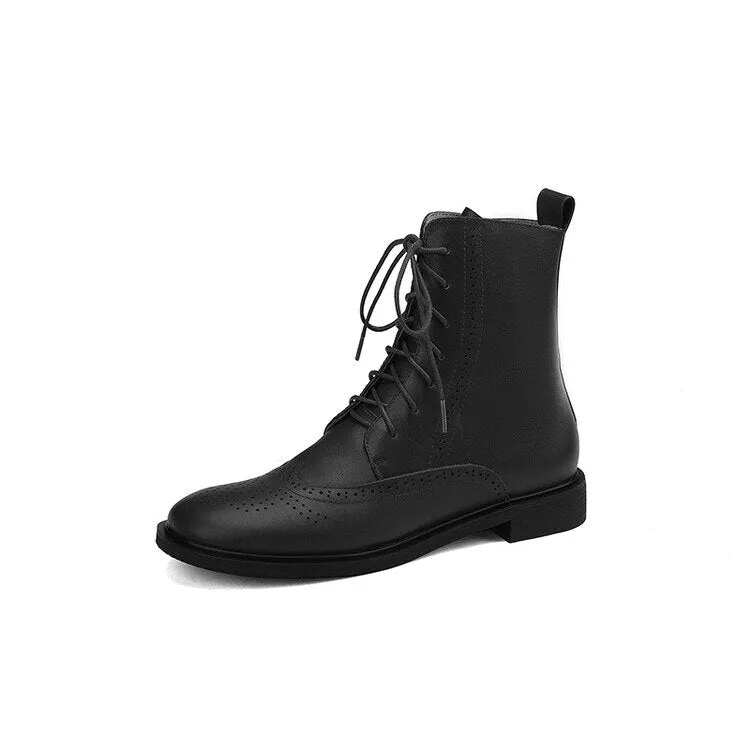 deanwangkt  fashion inspo    NEW Fall Shoes Women Round Toe Low Heel Shoes Winter Solid Genuine Leather Boots Women Hollow Brogues Ankle Boots Chelsea Boots