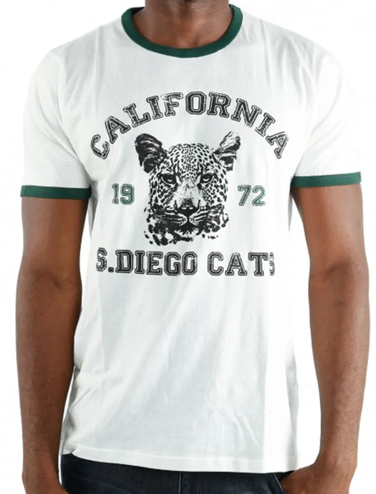 Diego Motif Crew Neck Ringer T-Shirt in Ecru