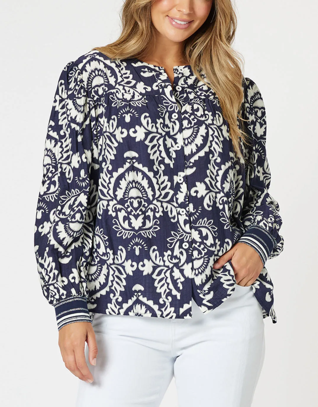 Emily Print Top - Navy/White