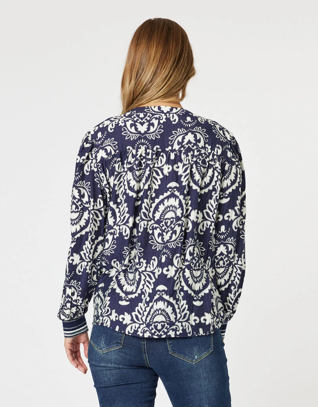 Emily Print Top - Navy/White