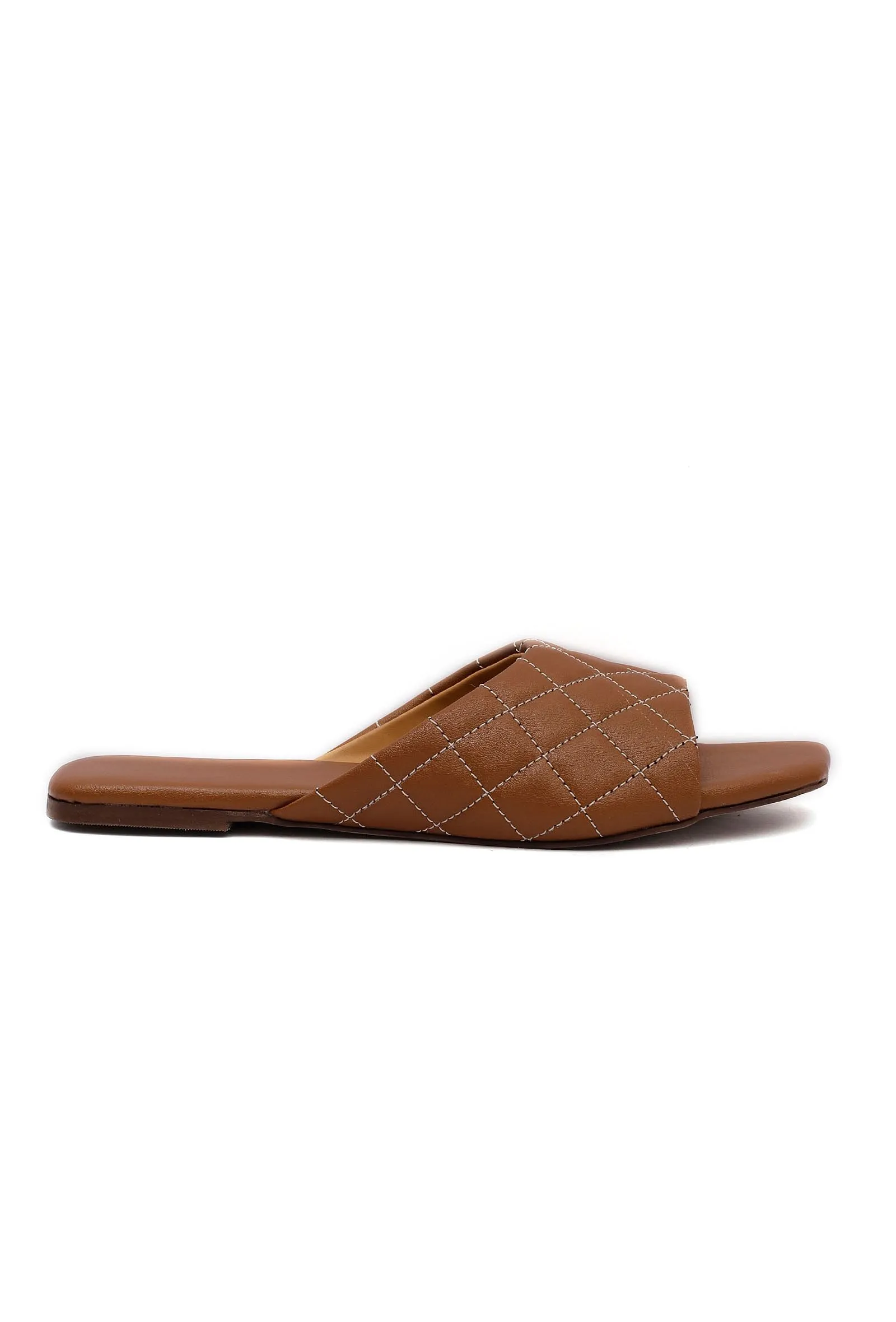 Fawn Brown Quilted Cruelty Free Leather Sliders