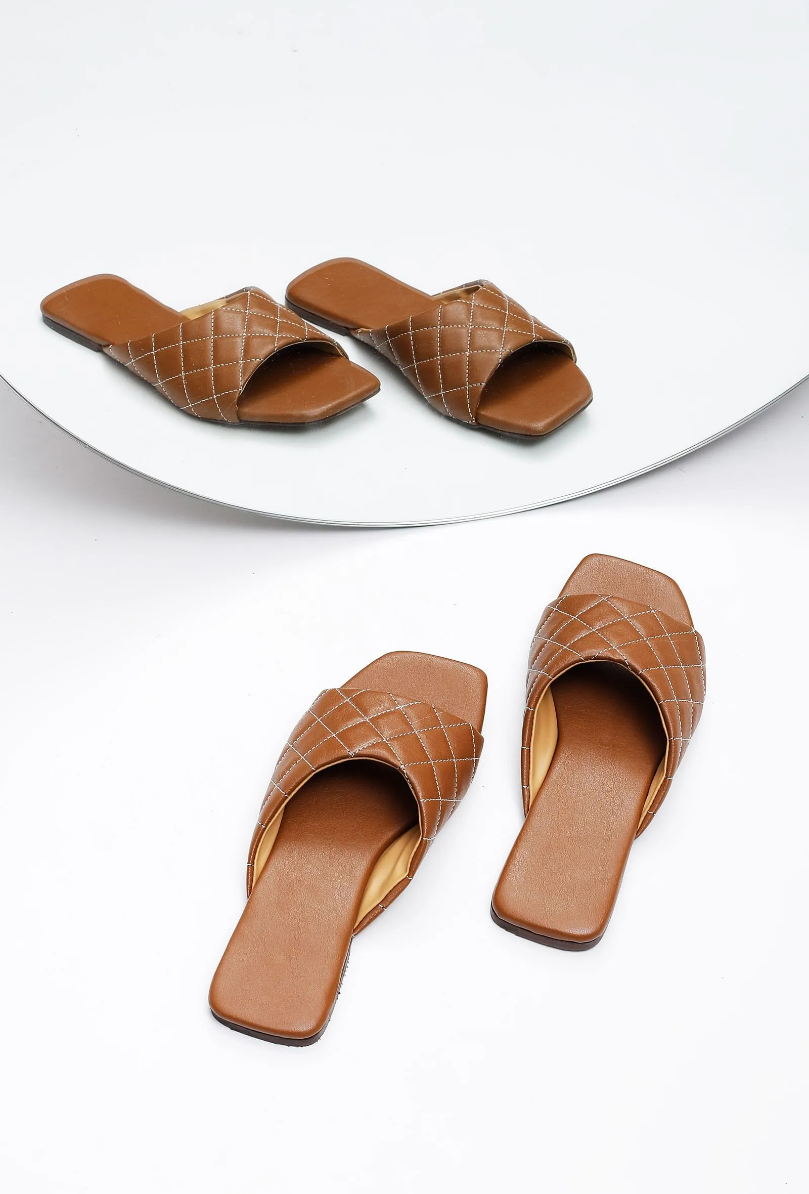 Fawn Brown Quilted Cruelty Free Leather Sliders