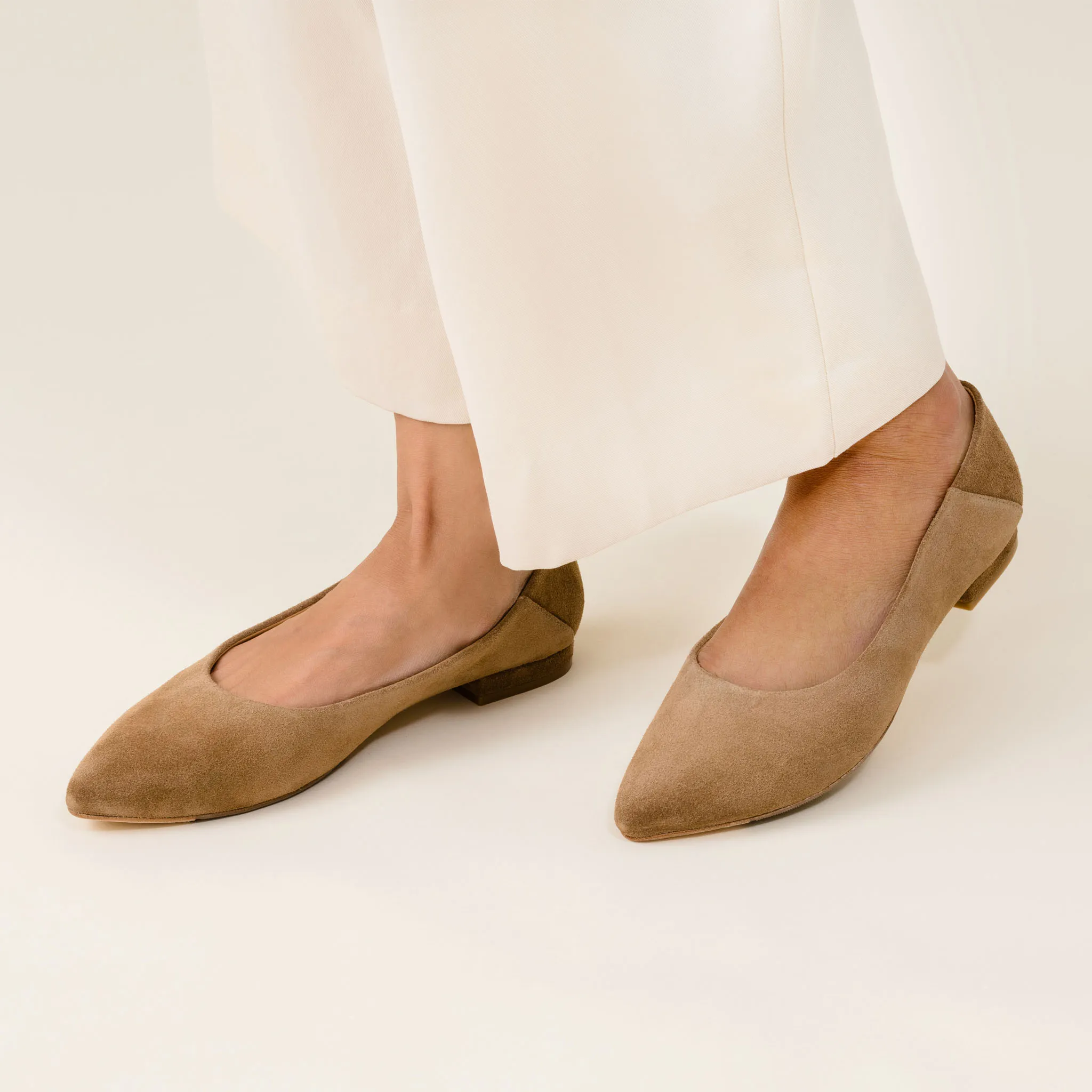 Fina Pointed Toe Flat Taupe Suede