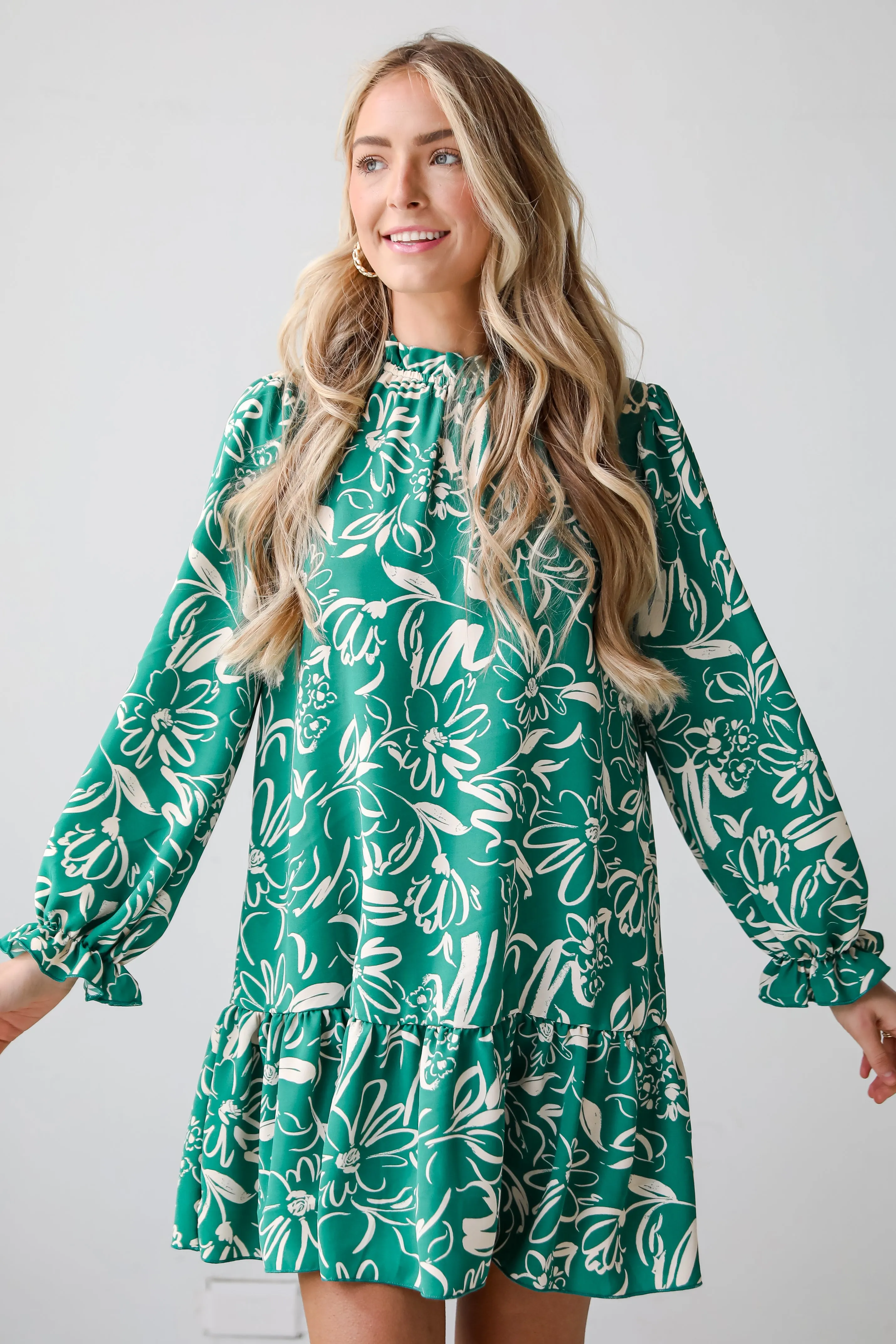 FINAL SALE - Darling Quality Green Floral Mini Dress