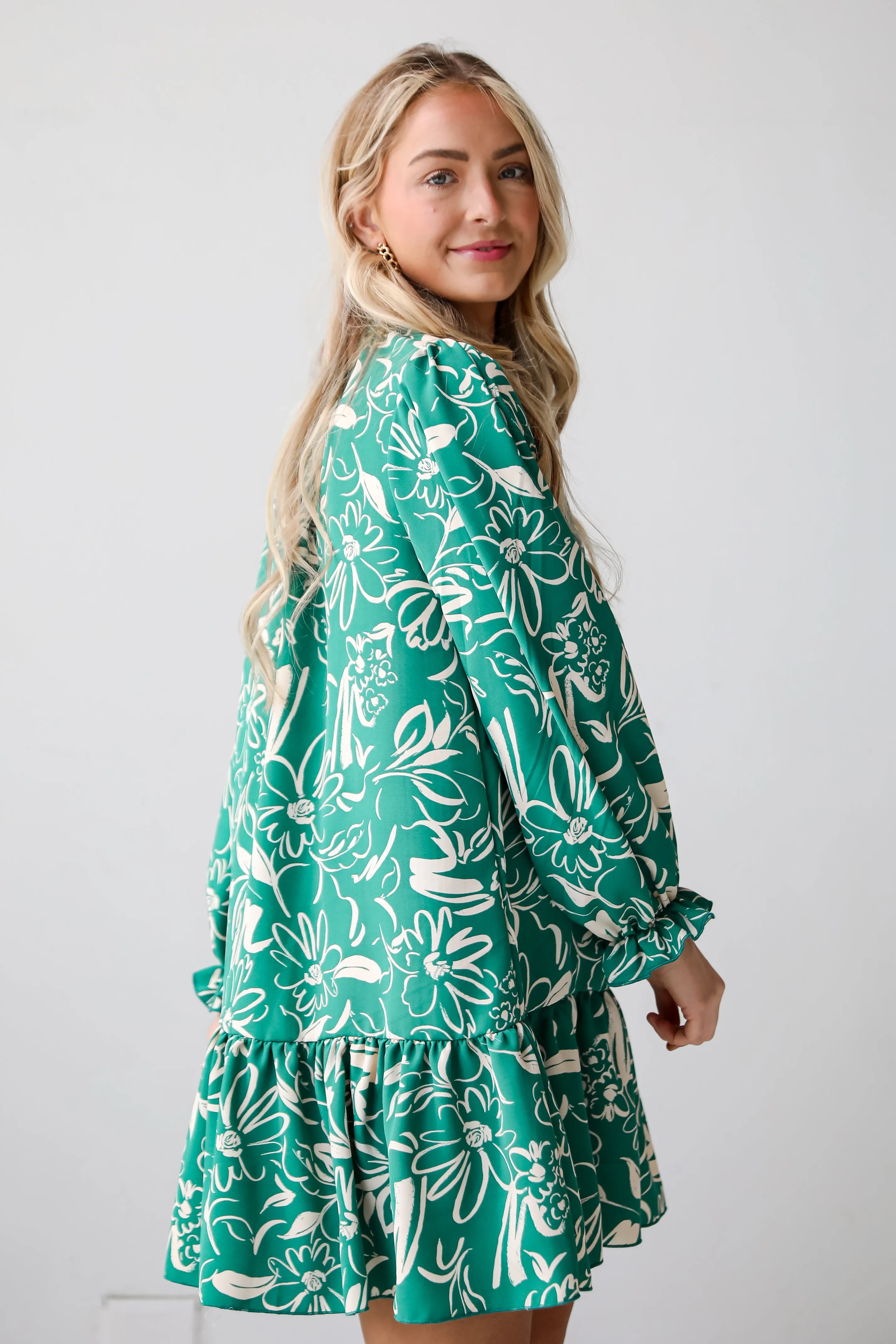 FINAL SALE - Darling Quality Green Floral Mini Dress