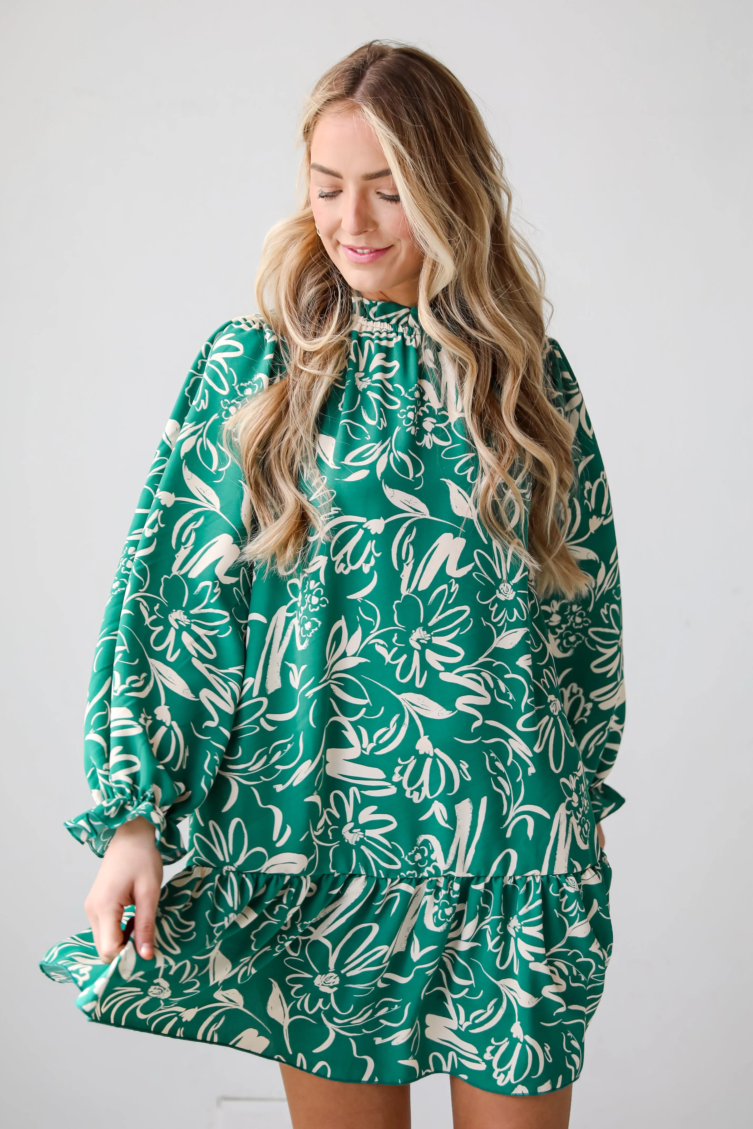 FINAL SALE - Darling Quality Green Floral Mini Dress