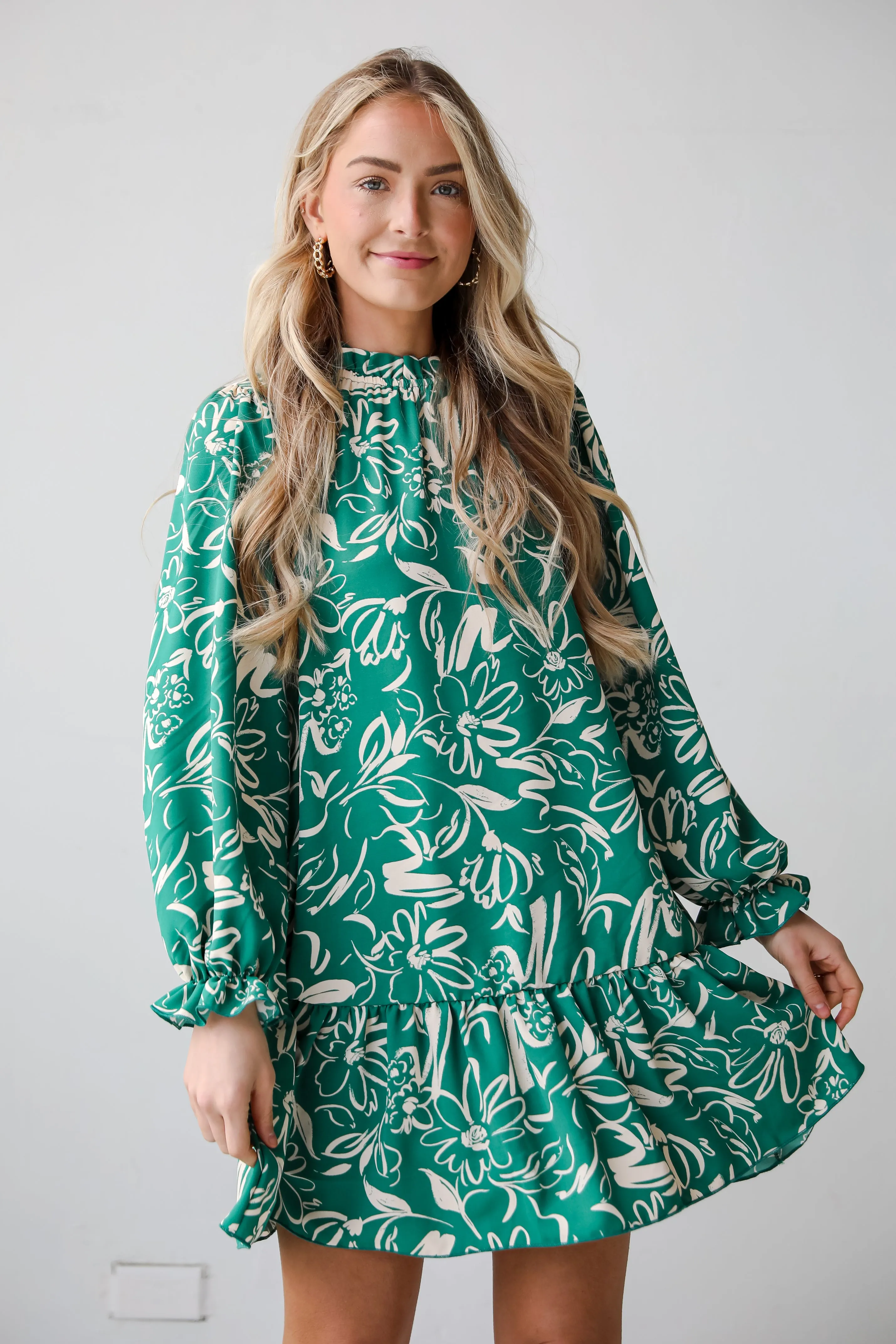 FINAL SALE - Darling Quality Green Floral Mini Dress