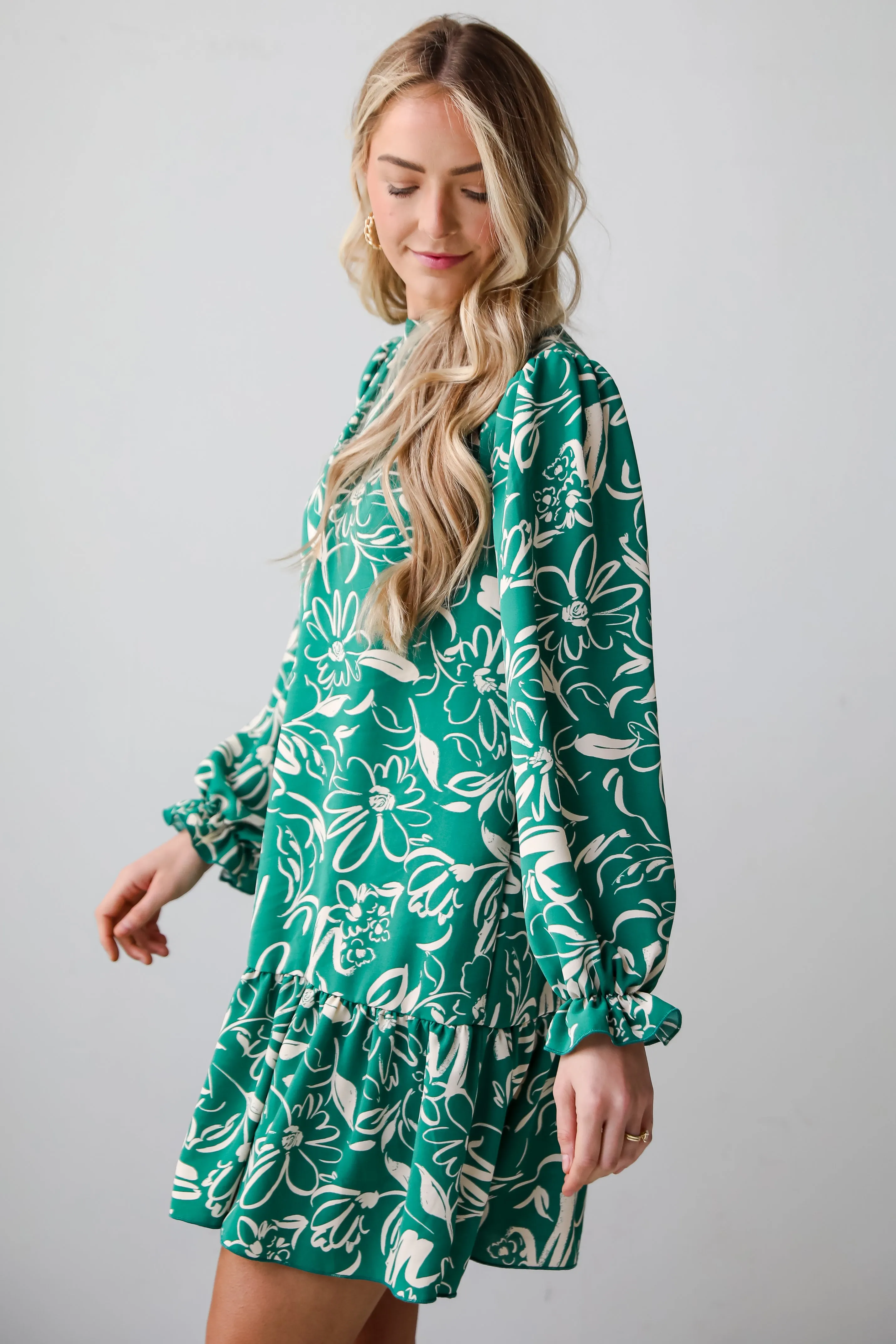 FINAL SALE - Darling Quality Green Floral Mini Dress