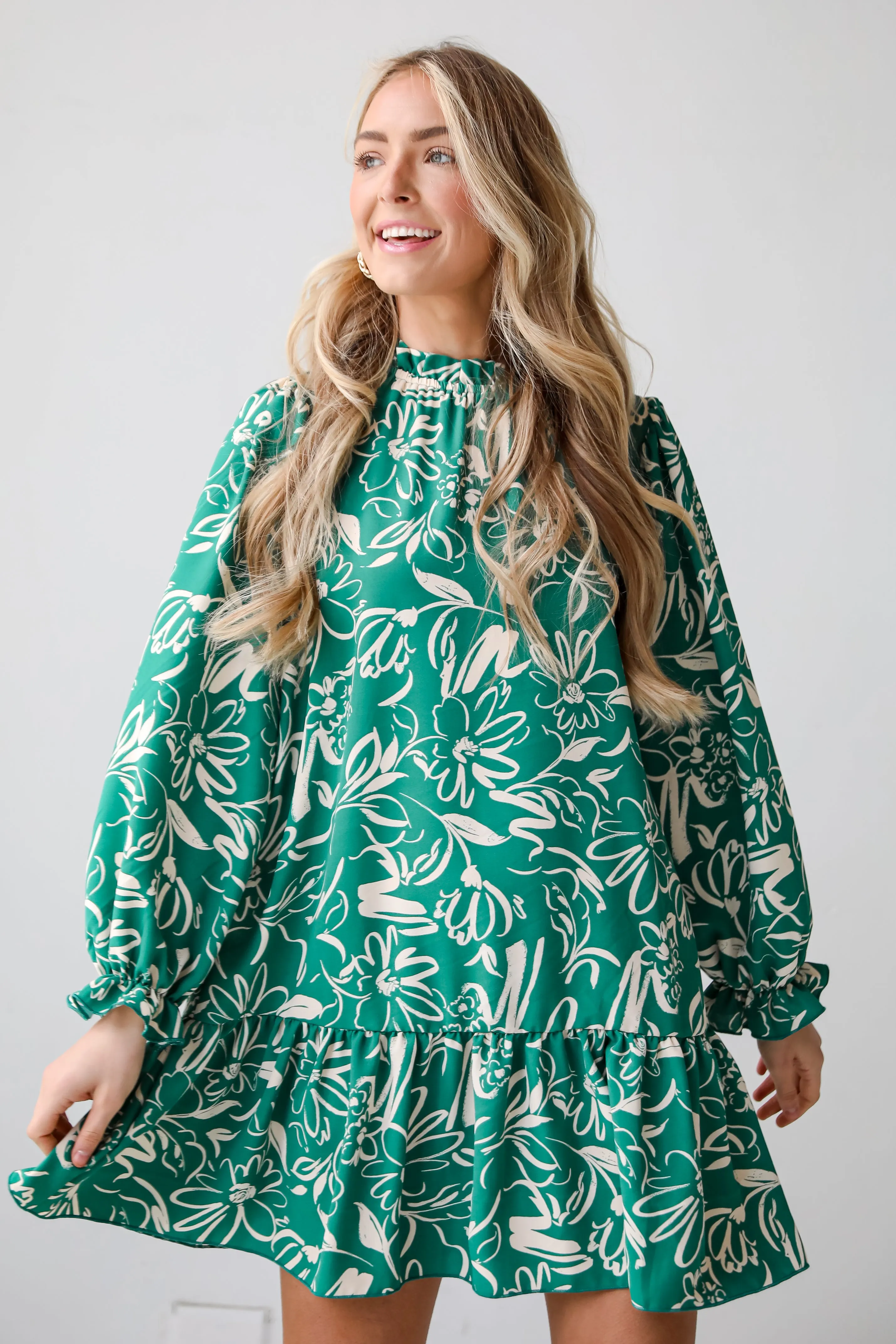 FINAL SALE - Darling Quality Green Floral Mini Dress