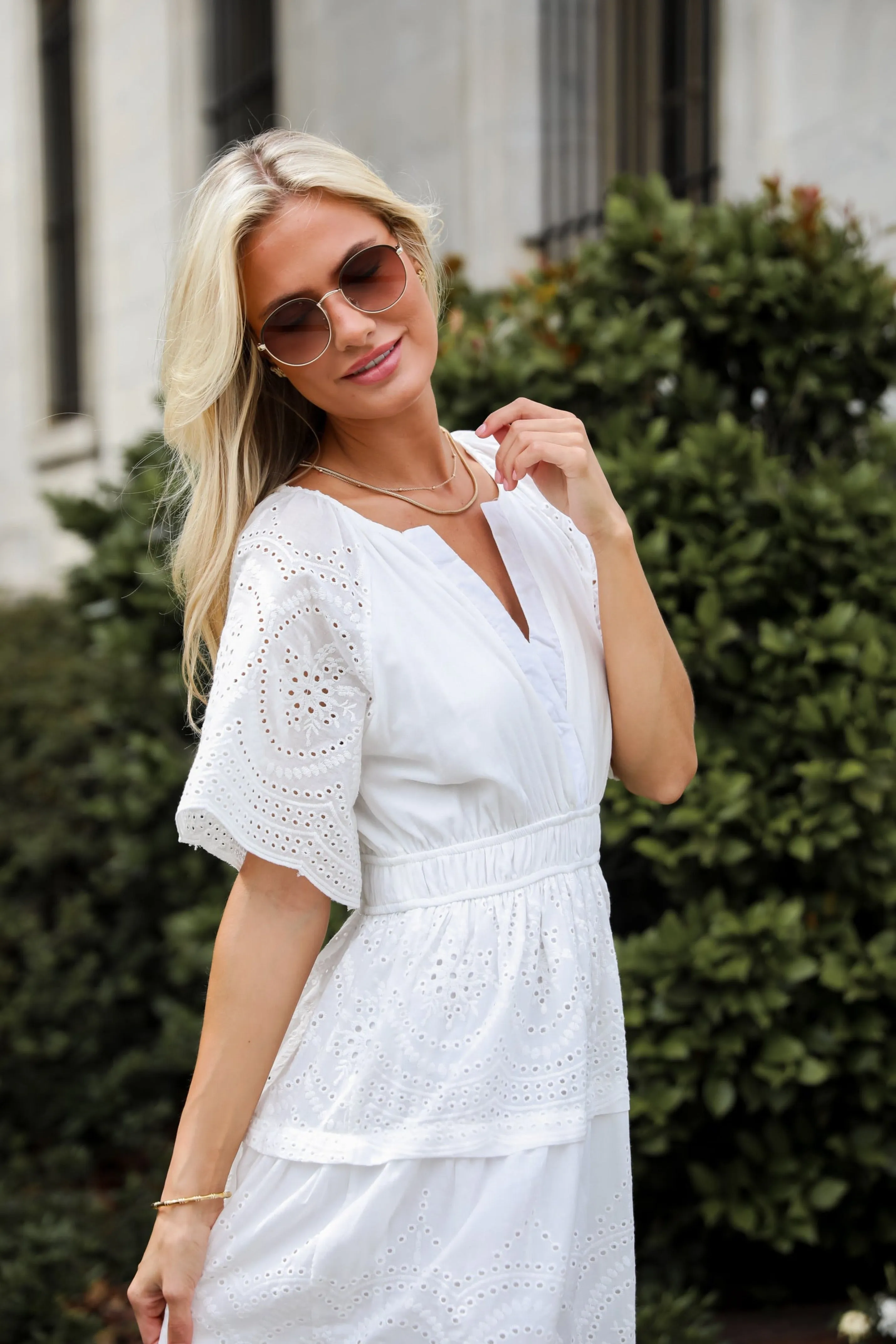 FINAL SALE - Perfect Sunshine White Eyelet Midi Dress